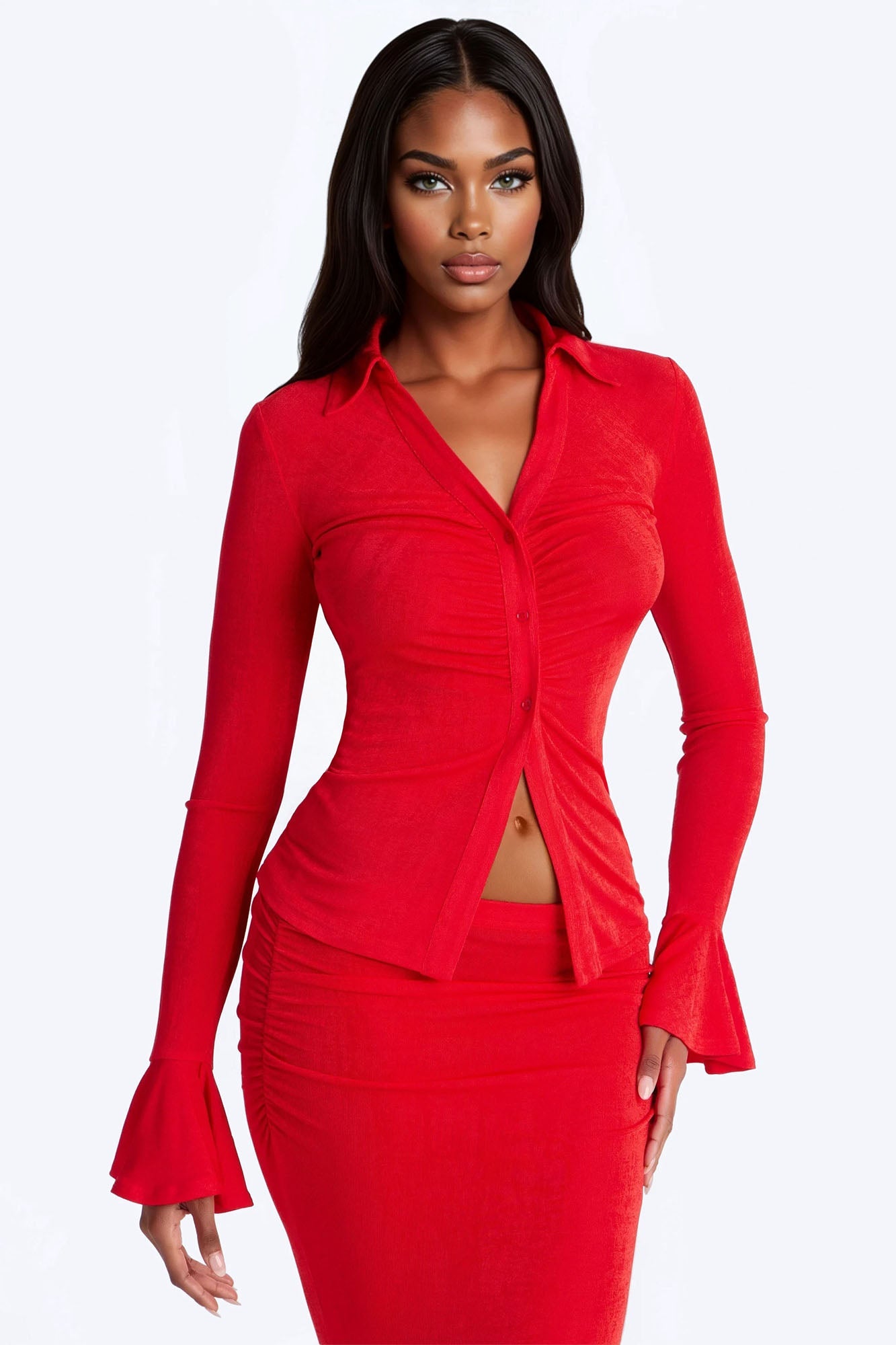 So Sweet Ruched Maxi Skirt Set - Red