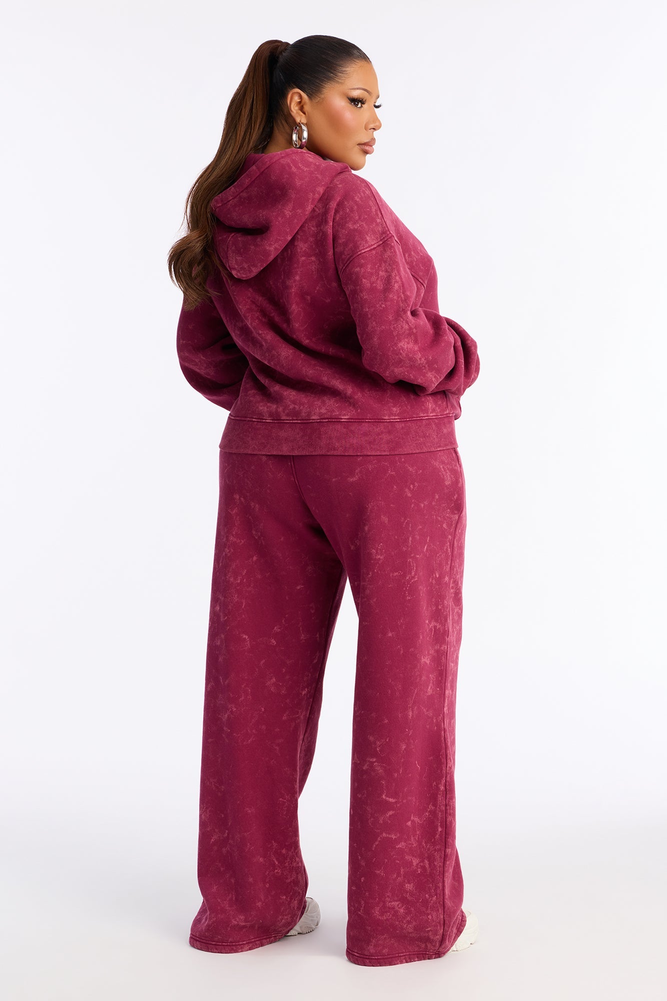 Love Club Embroidered Fleece Pant Set - Wine