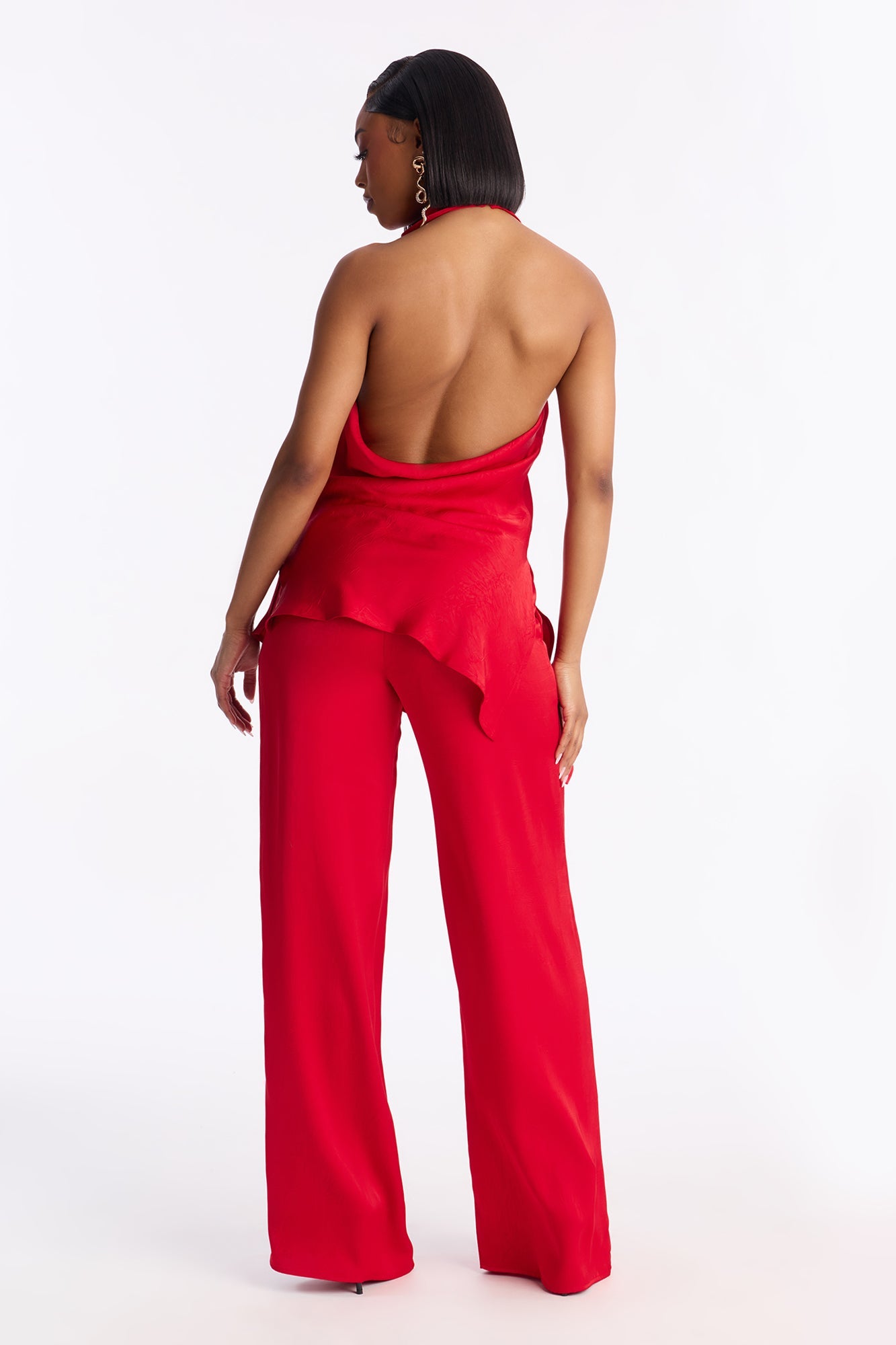 Claire Satin Cowl Neck Pant Set - Red