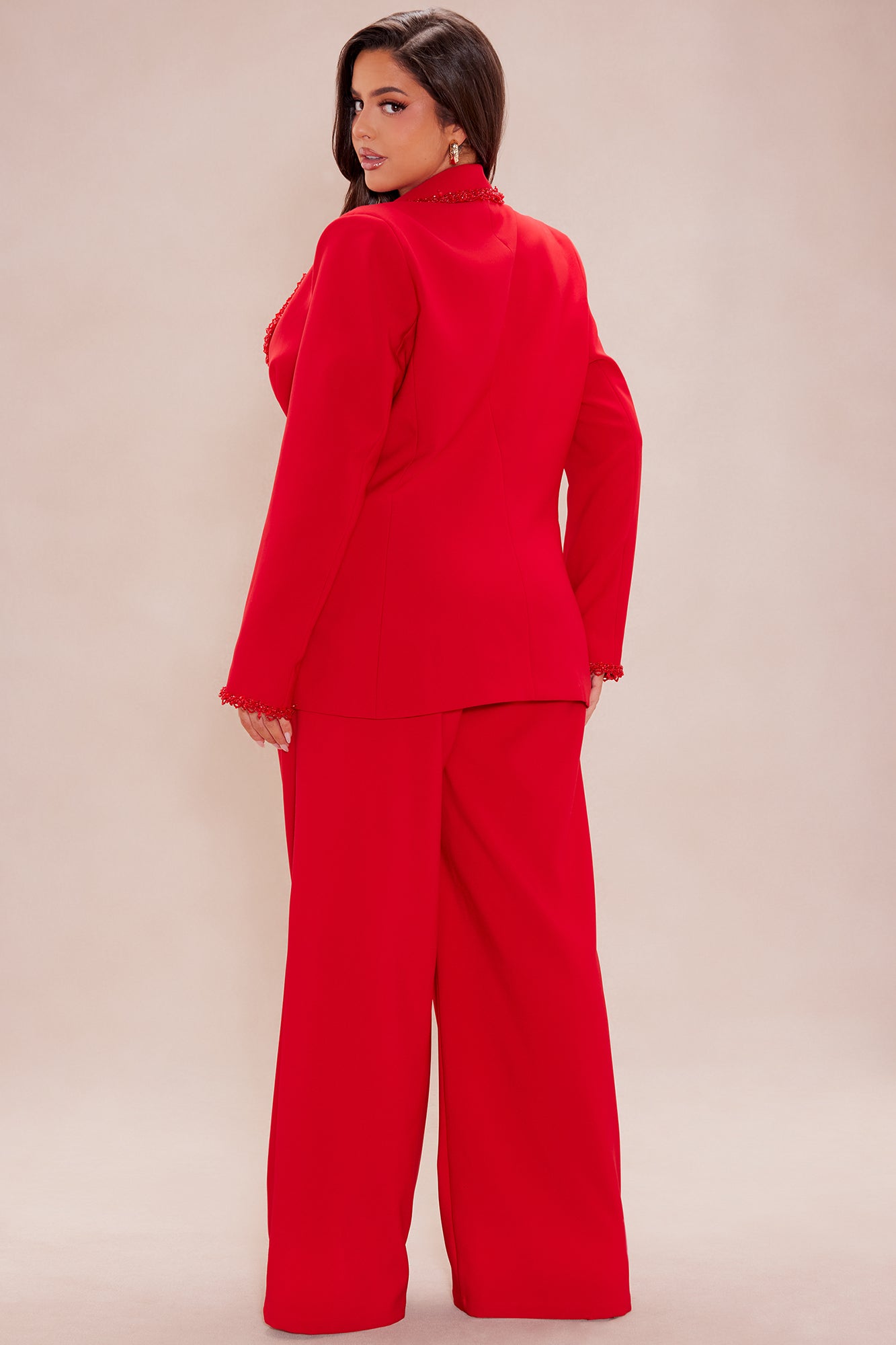 Sweetest Touch Beaded Trim Suit Set - Red