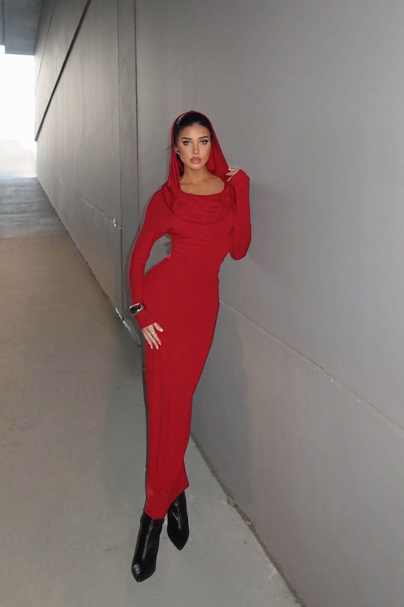 Flow With It Hooded Maxi Skirt Set - Red