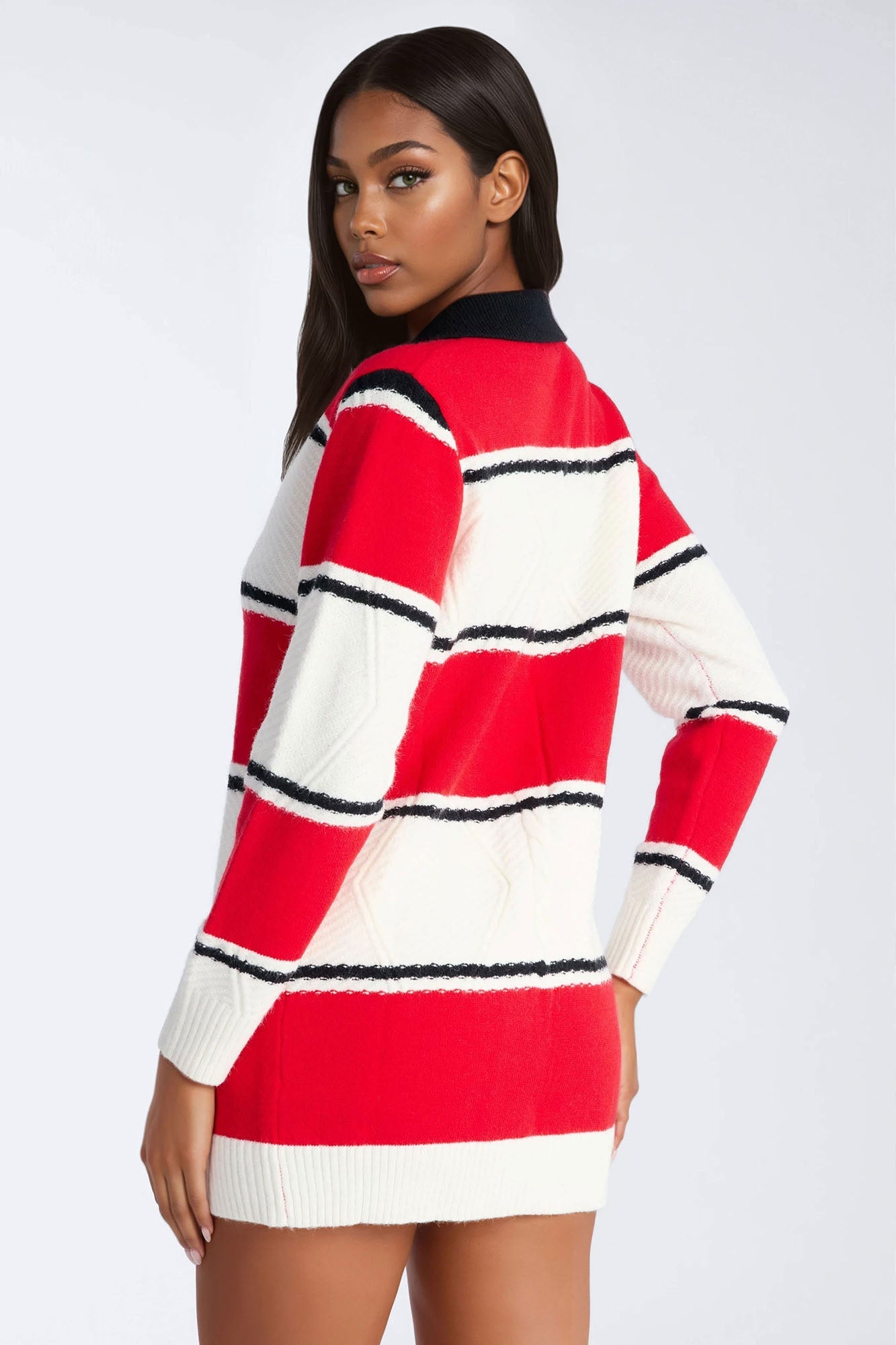 Class Act Striped Sweater Short Set - Red/combo
