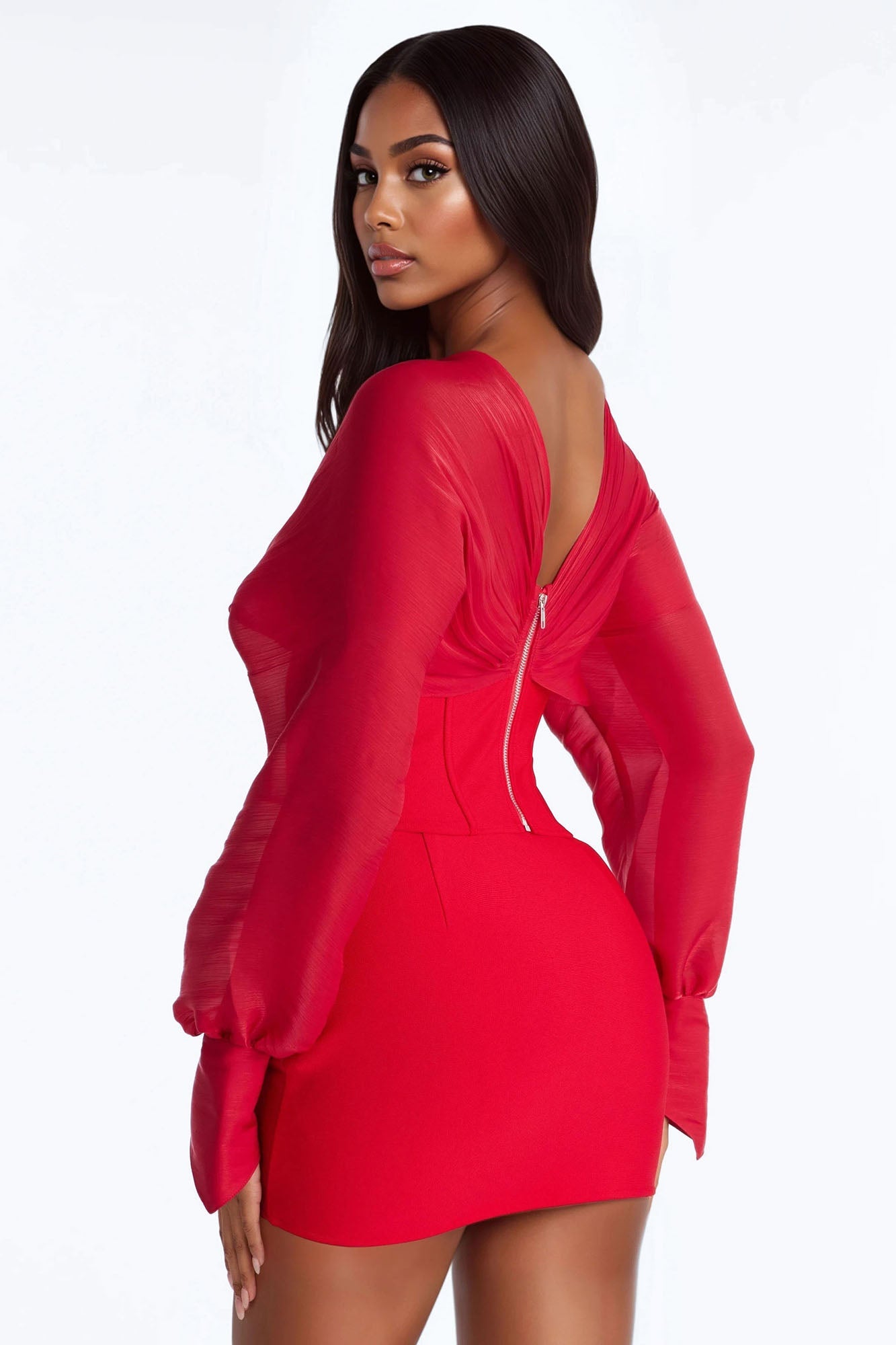 Mia Bandage Off Shoulder Corset Mini Skirt Set - Red