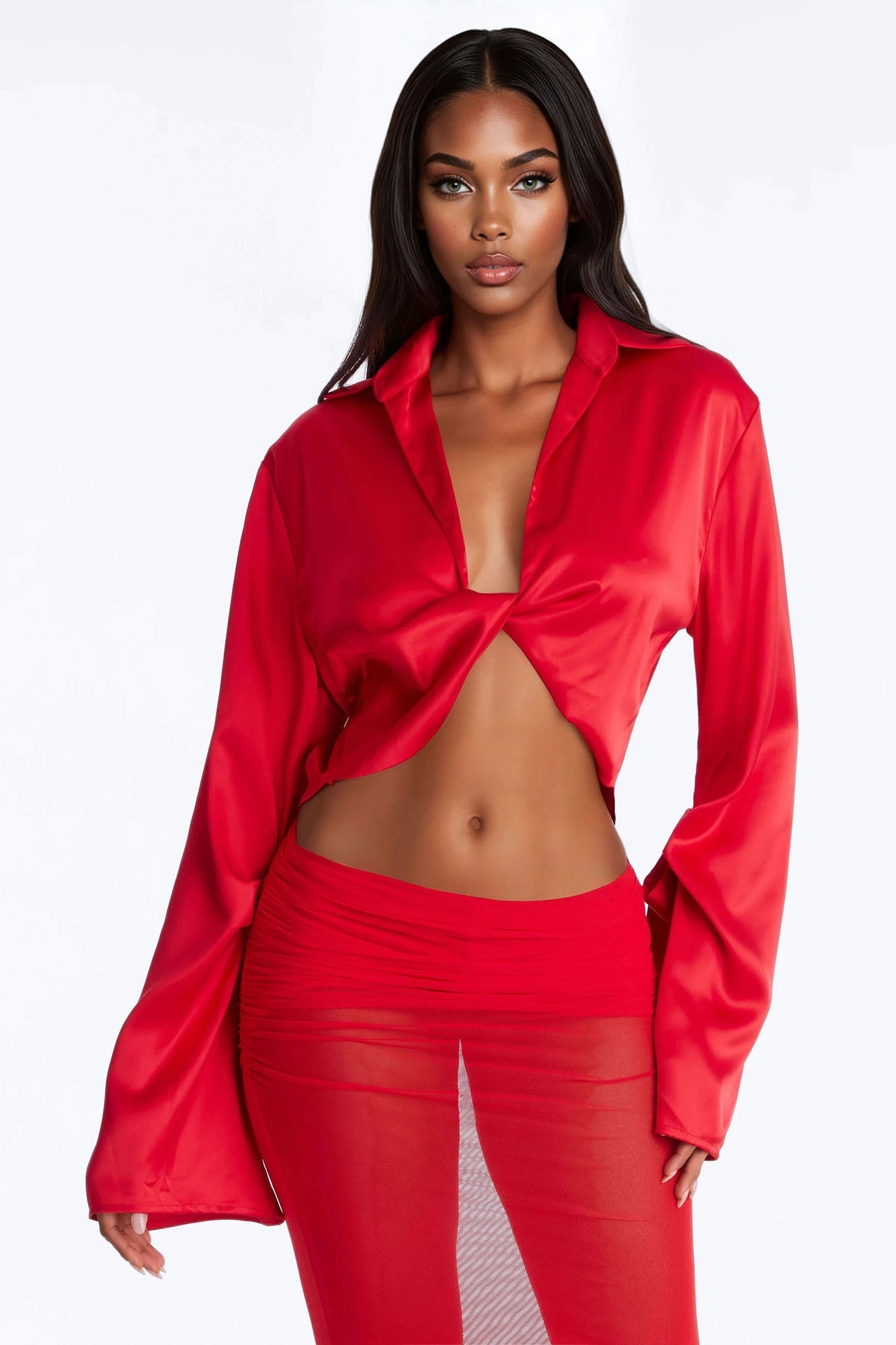 Lost In Allure Sheer Maxi Skirt Set - Red