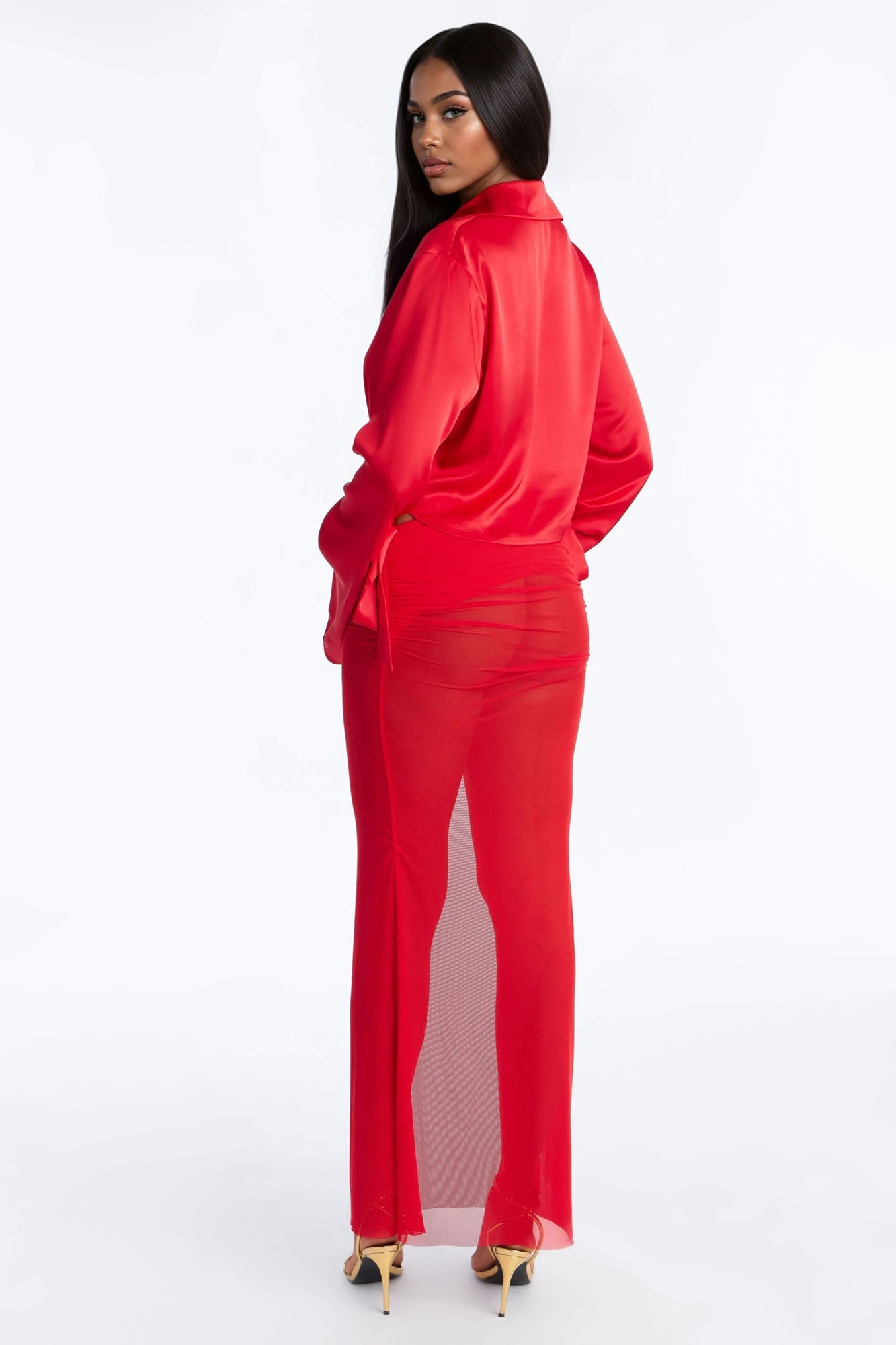 Lost In Allure Sheer Maxi Skirt Set - Red