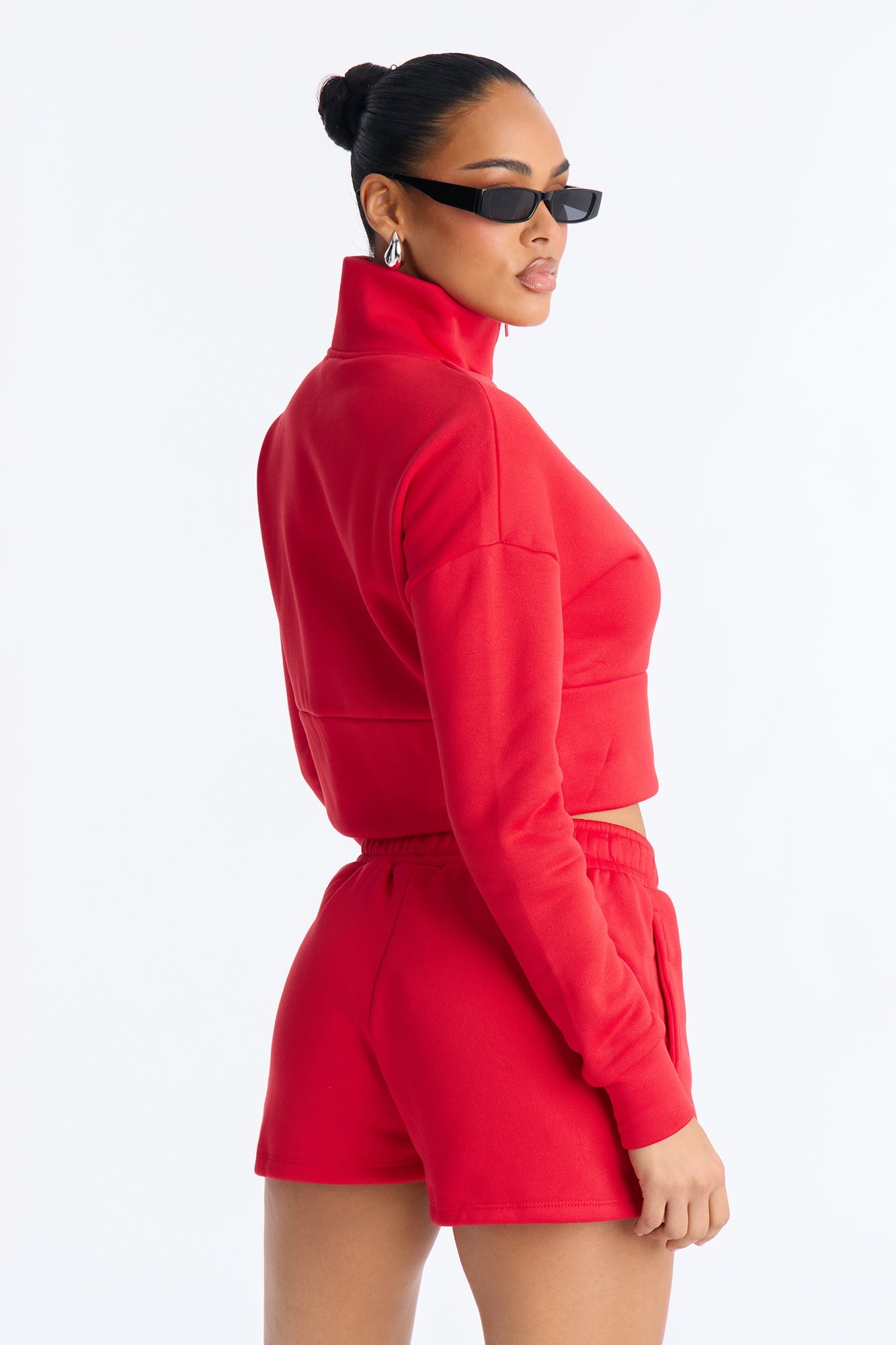 Alina Fleece Quarter Zip Short Set - Red