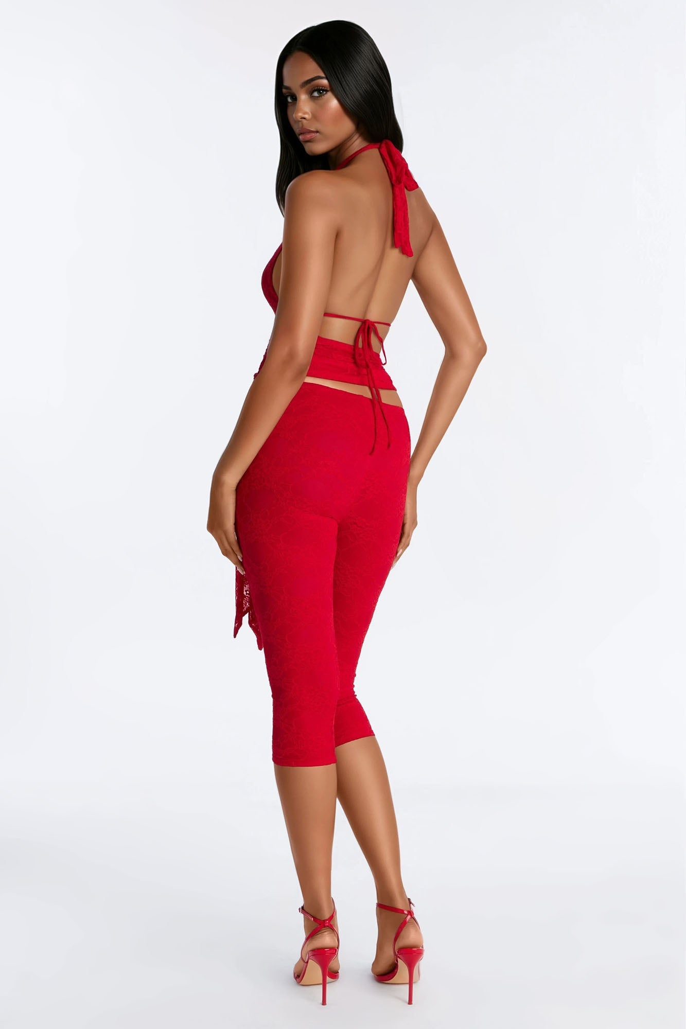 First Crush Halter Lace Capri Set - Red