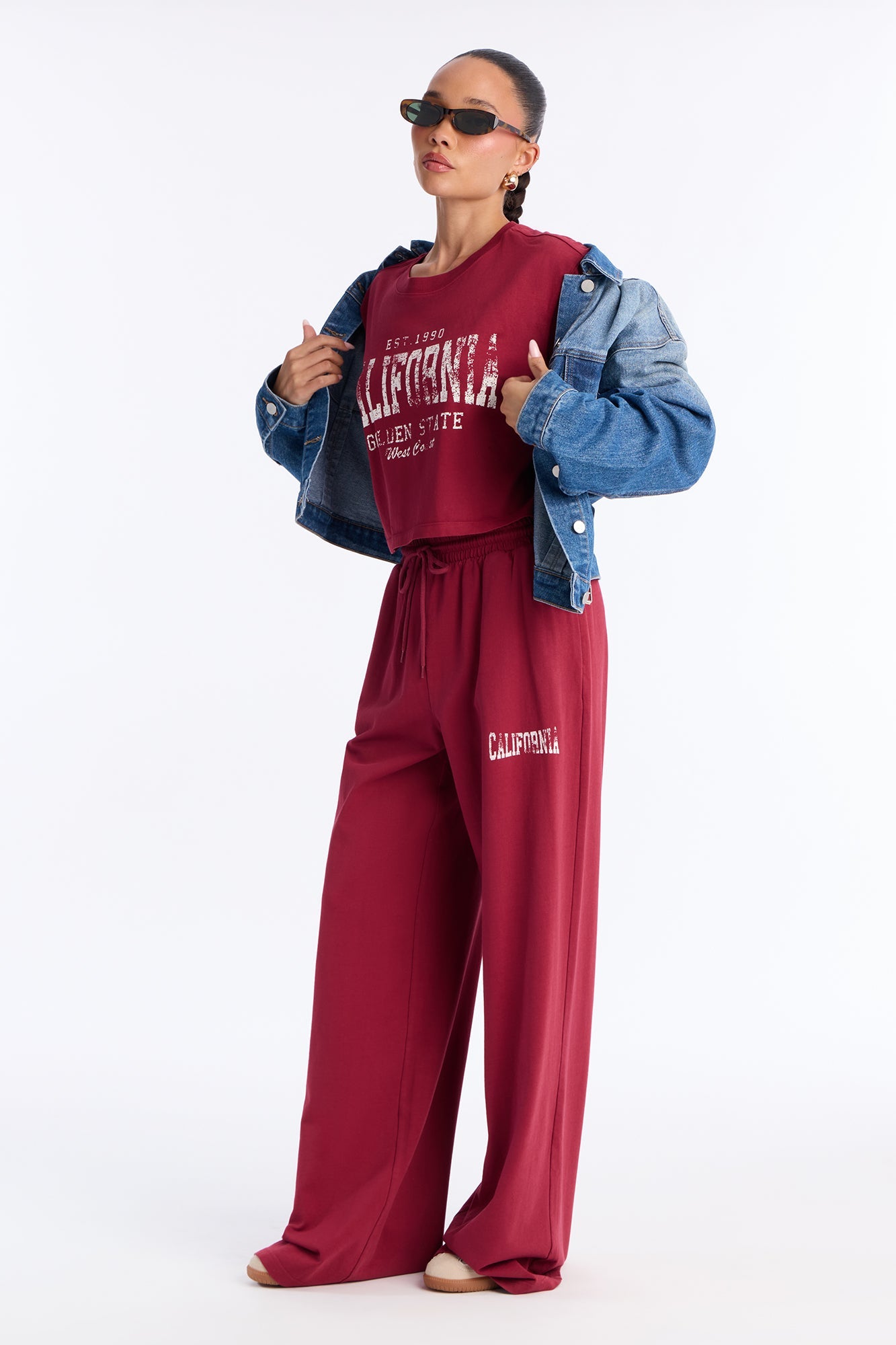 Golden Gate Wide Leg Pant Set - Burgundy