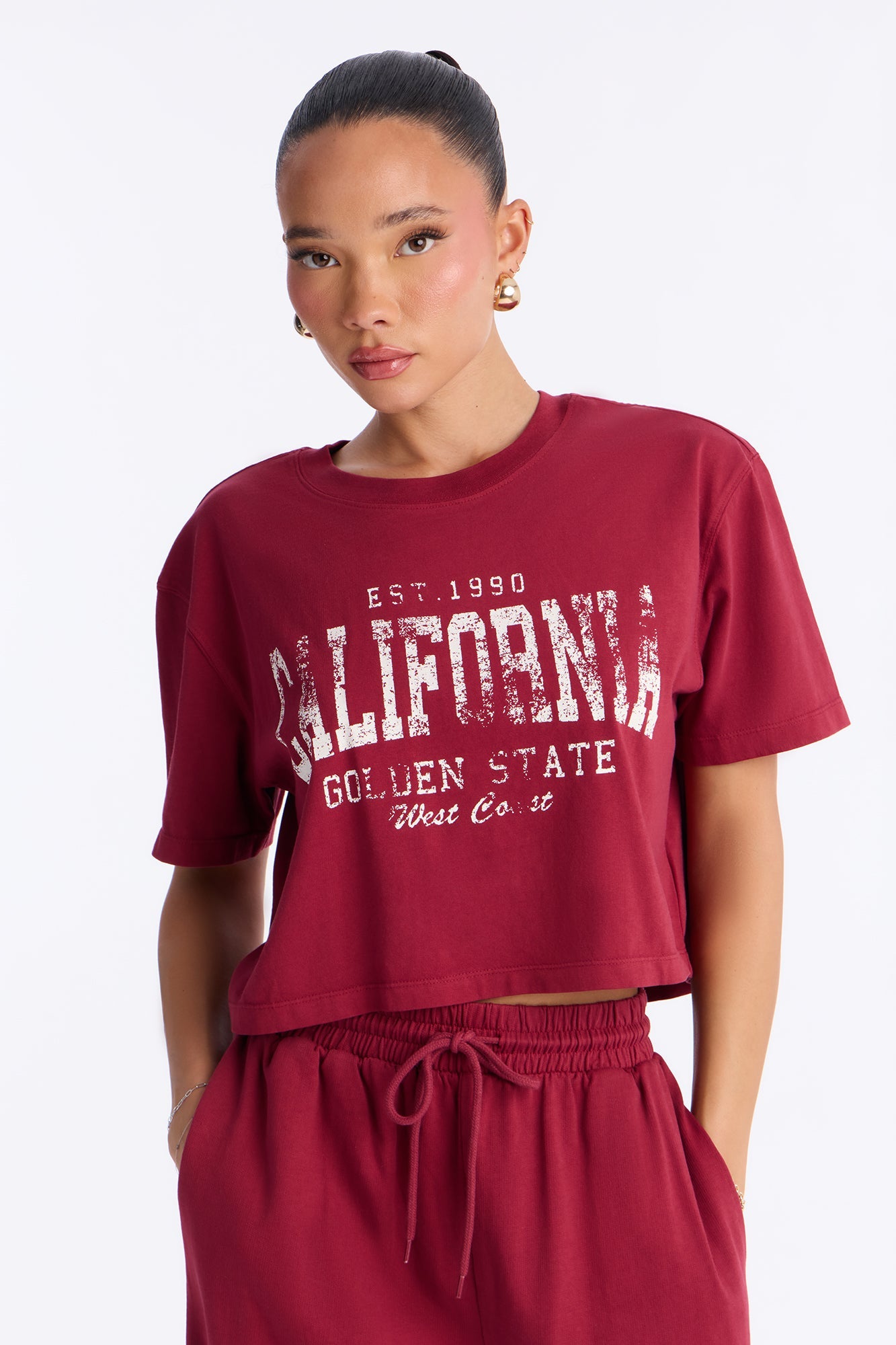 Golden Gate Wide Leg Pant Set - Burgundy