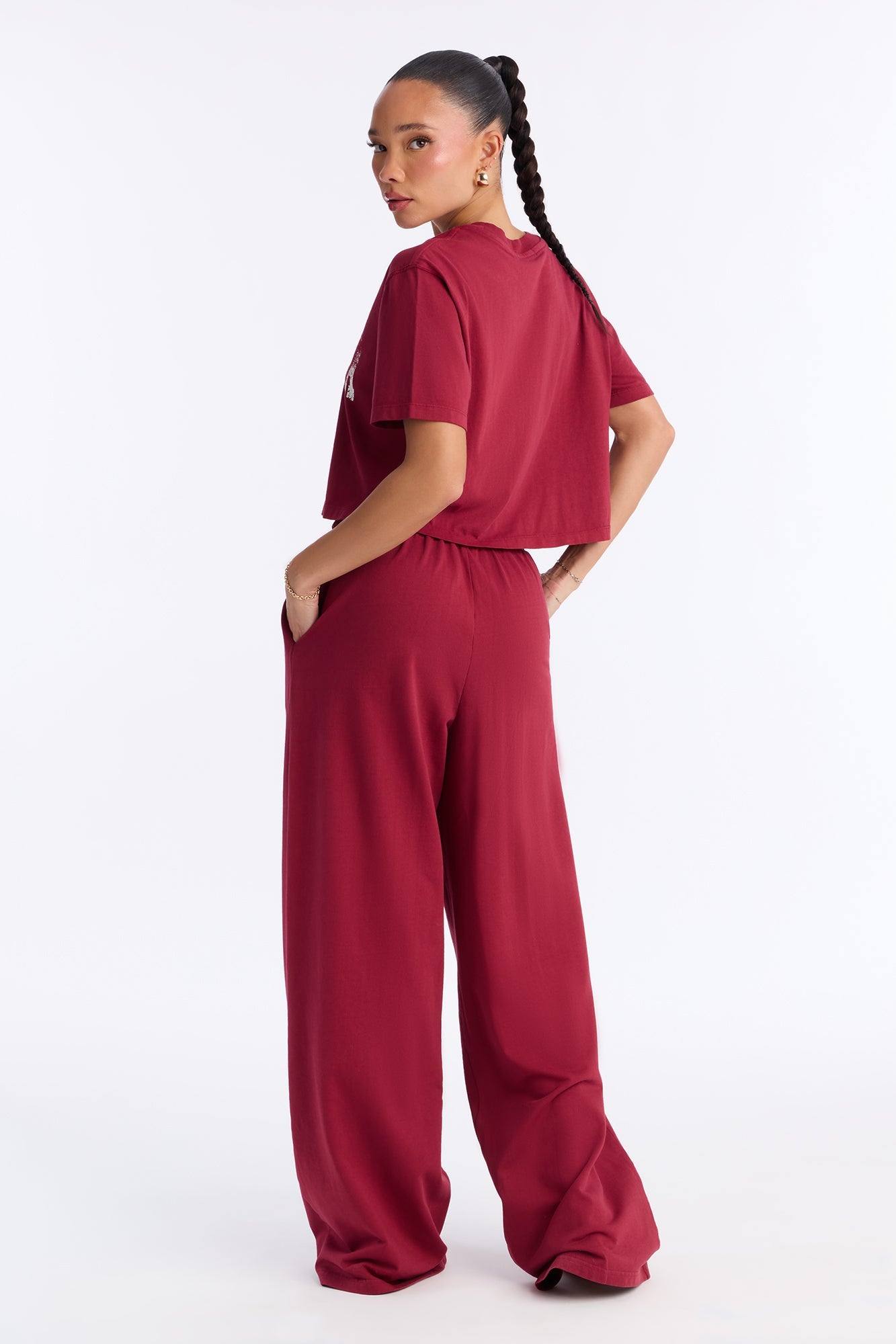 Golden Gate Wide Leg Pant Set - Burgundy
