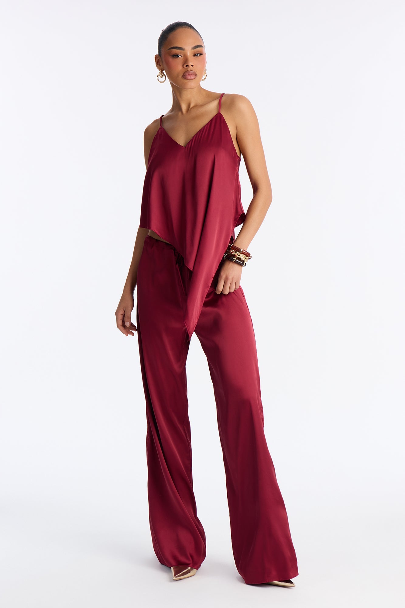 Seraphina Backless Satin Pant Set - DarkRed