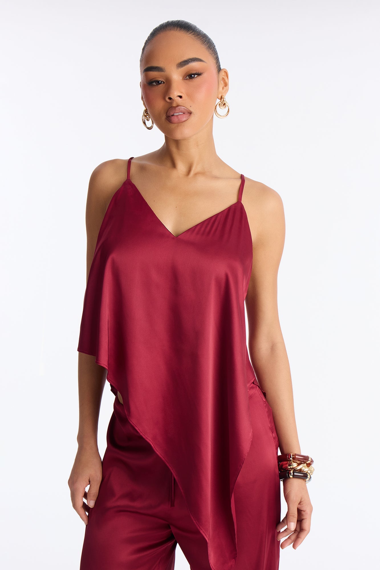 Seraphina Backless Satin Pant Set - DarkRed