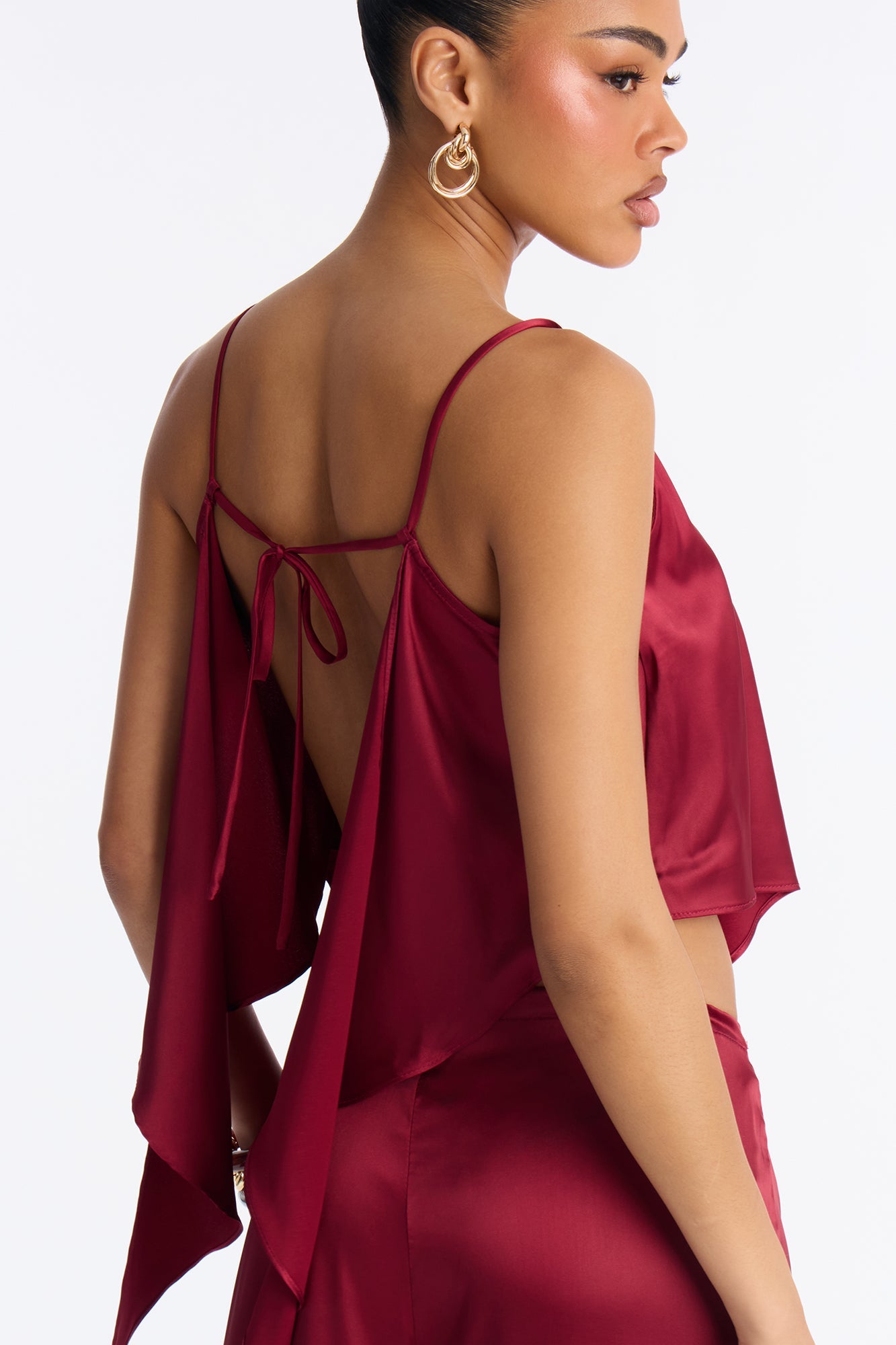 Seraphina Backless Satin Pant Set - DarkRed