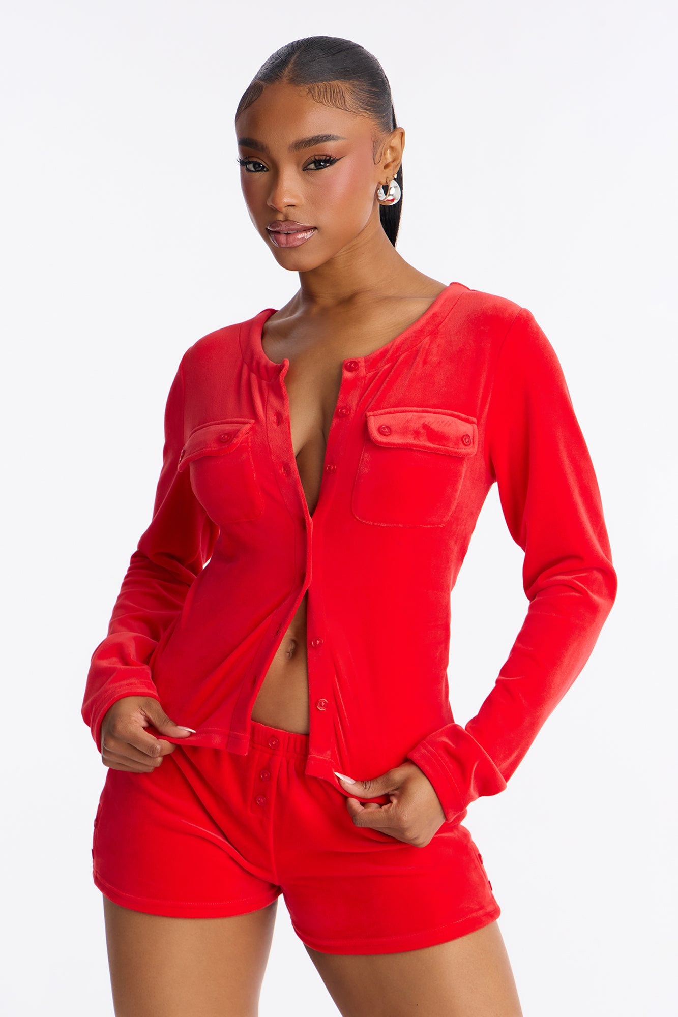 Low Key Velour Micro Short Set - Red
