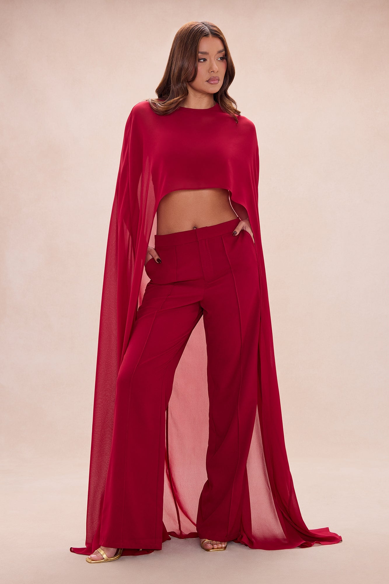 Forever Yours Chiffon Pant Set - DarkRed