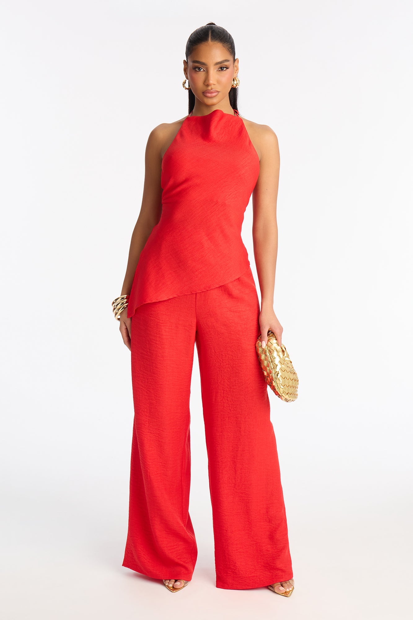 Irene Halter Asymmetrical Pant Set - Red