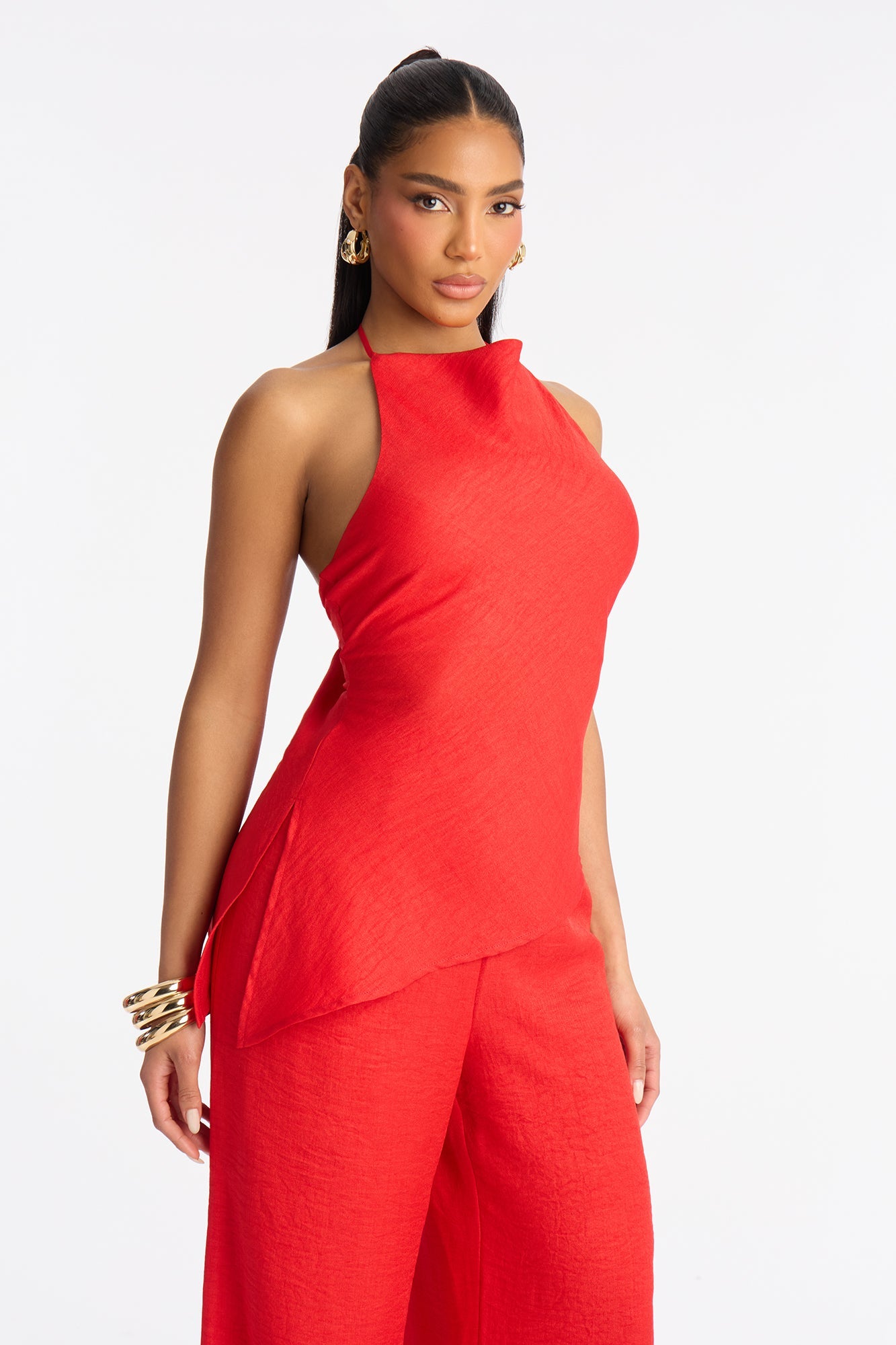 Irene Halter Asymmetrical Pant Set - Red