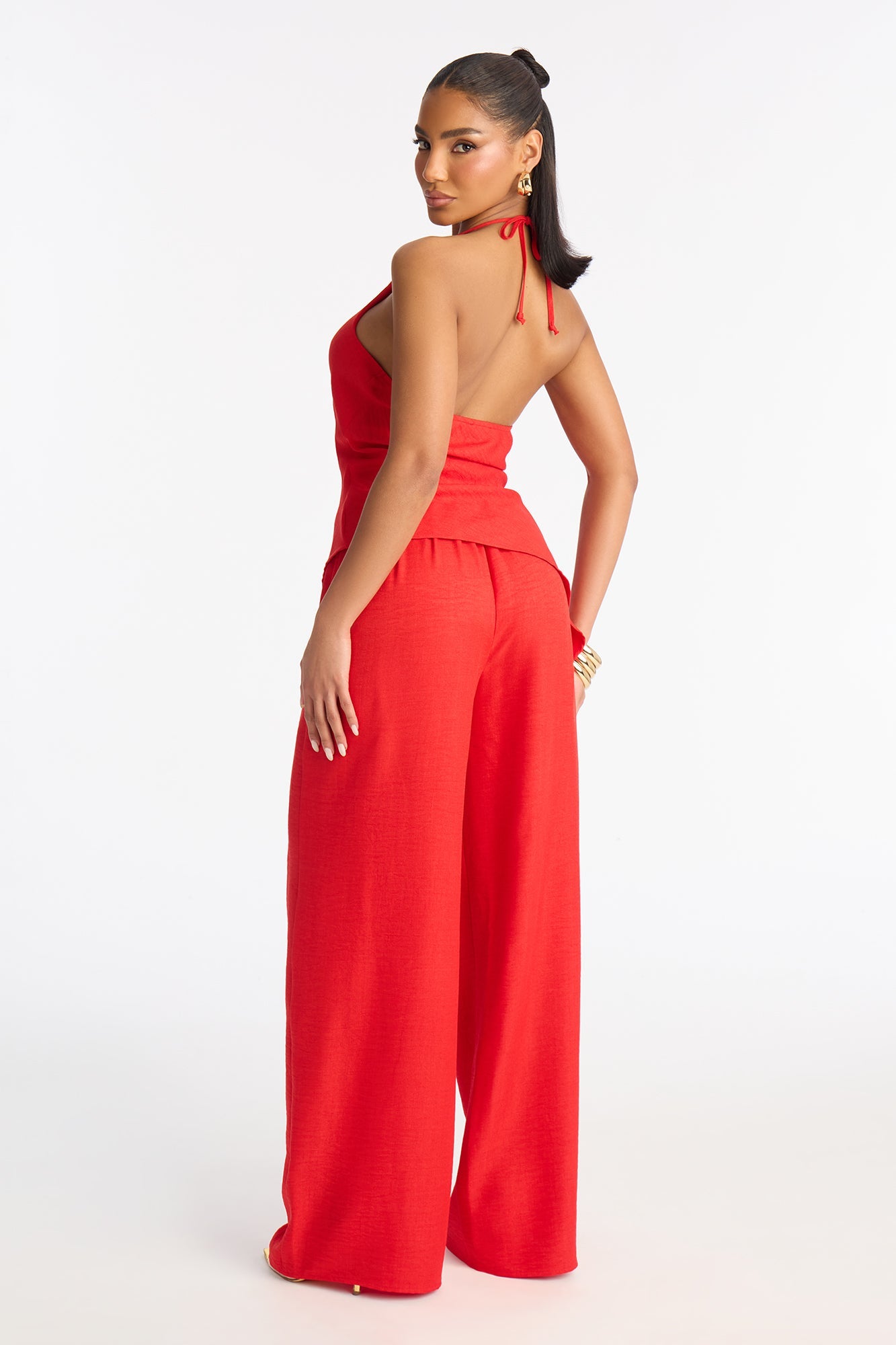 Irene Halter Asymmetrical Pant Set - Red
