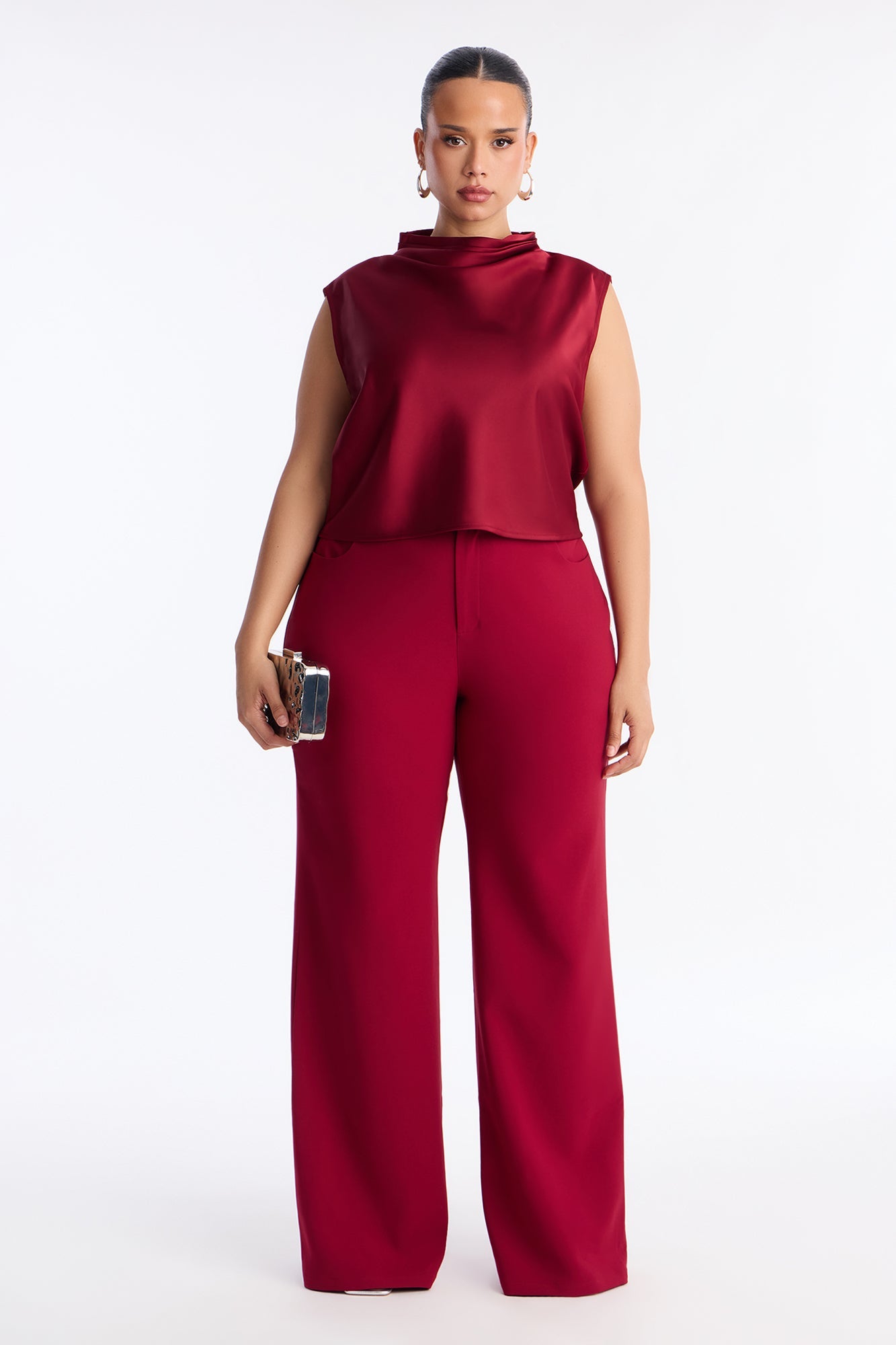Luciana Satin Wide Leg Pant Set - Red