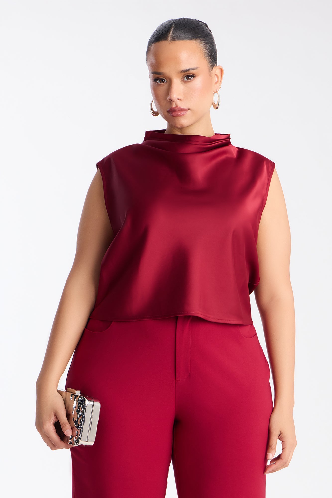 Luciana Satin Wide Leg Pant Set - Red
