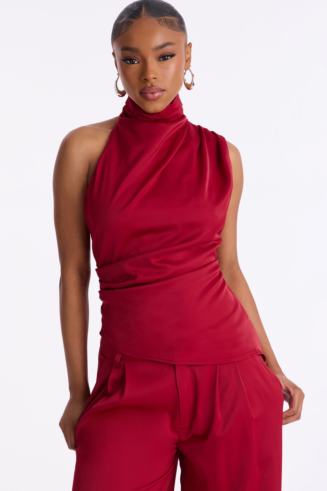 Very Sleek Satin Pant Set - Wine