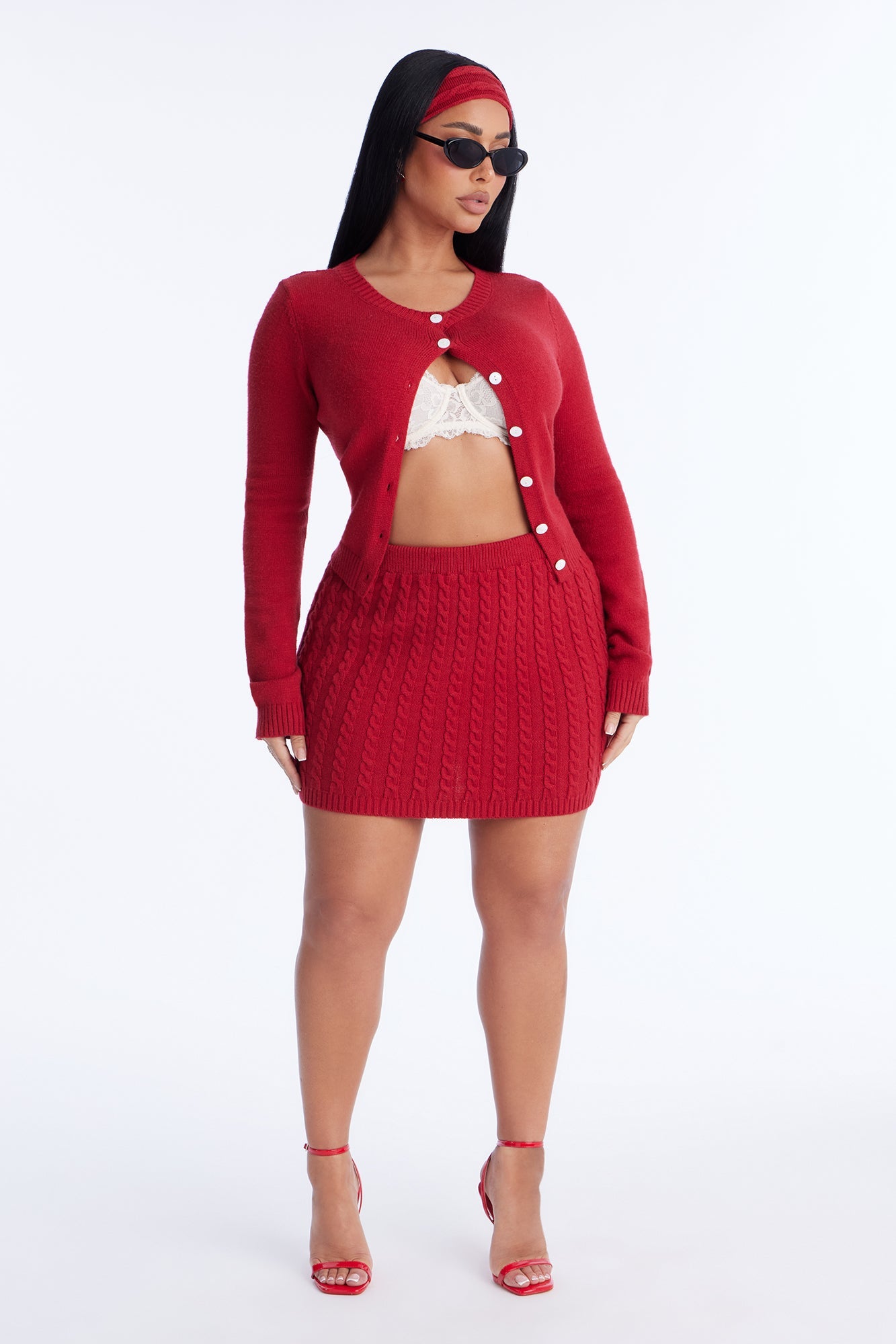 Karmen Sweater 3 Piece Skirt Set - Red