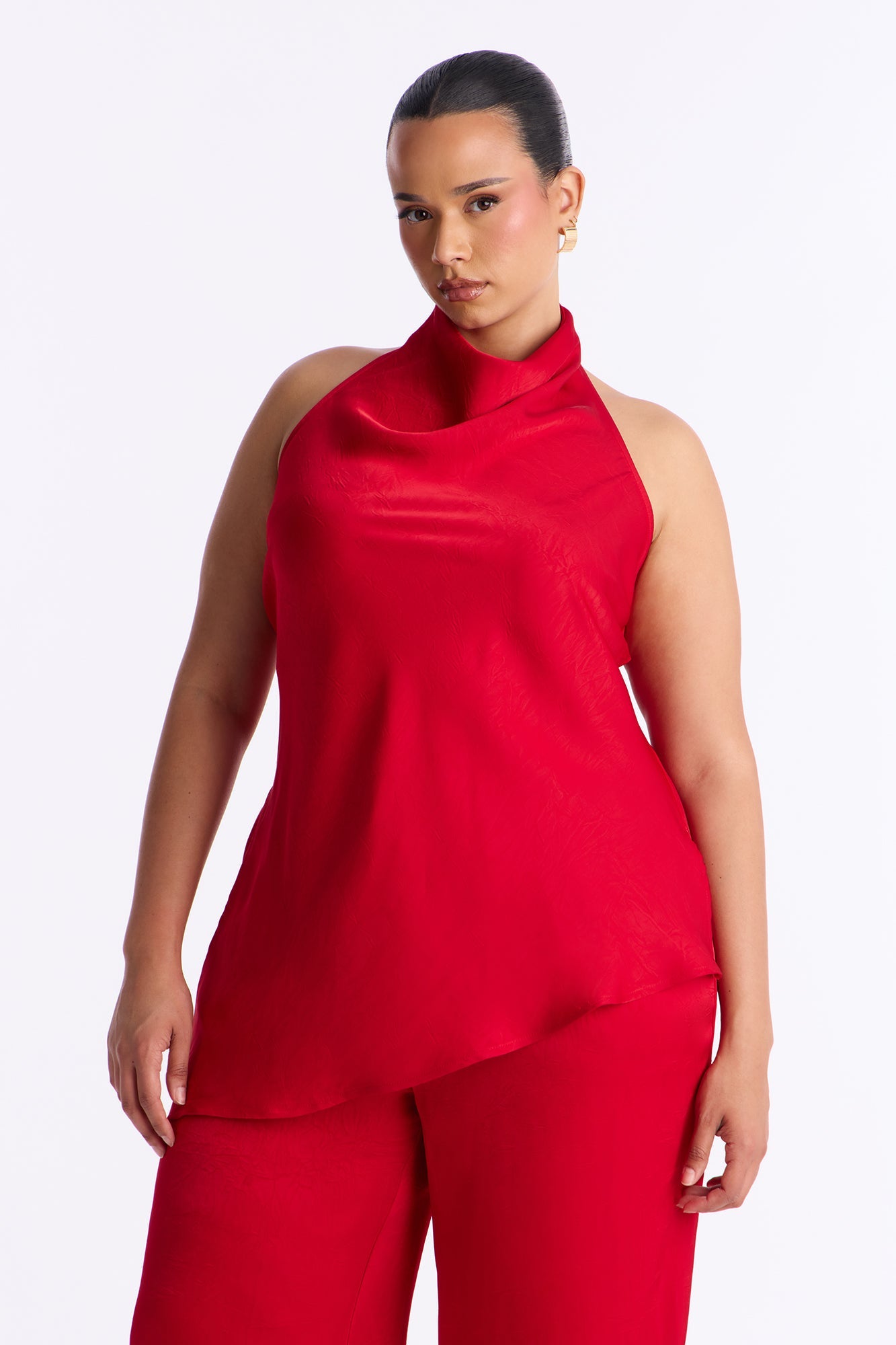 Claire Satin Cowl Neck Pant Set - Red