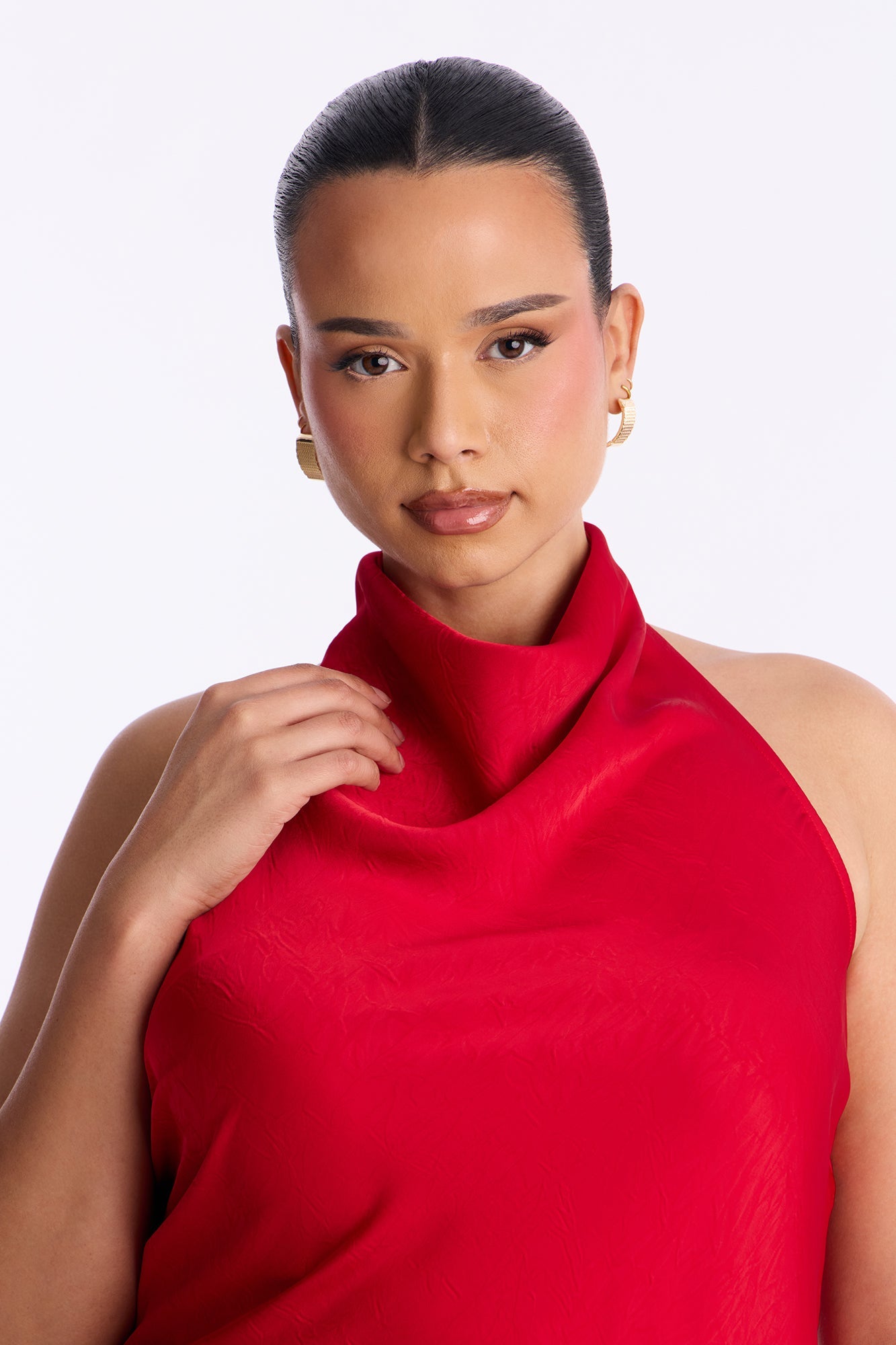 Claire Satin Cowl Neck Pant Set - Red