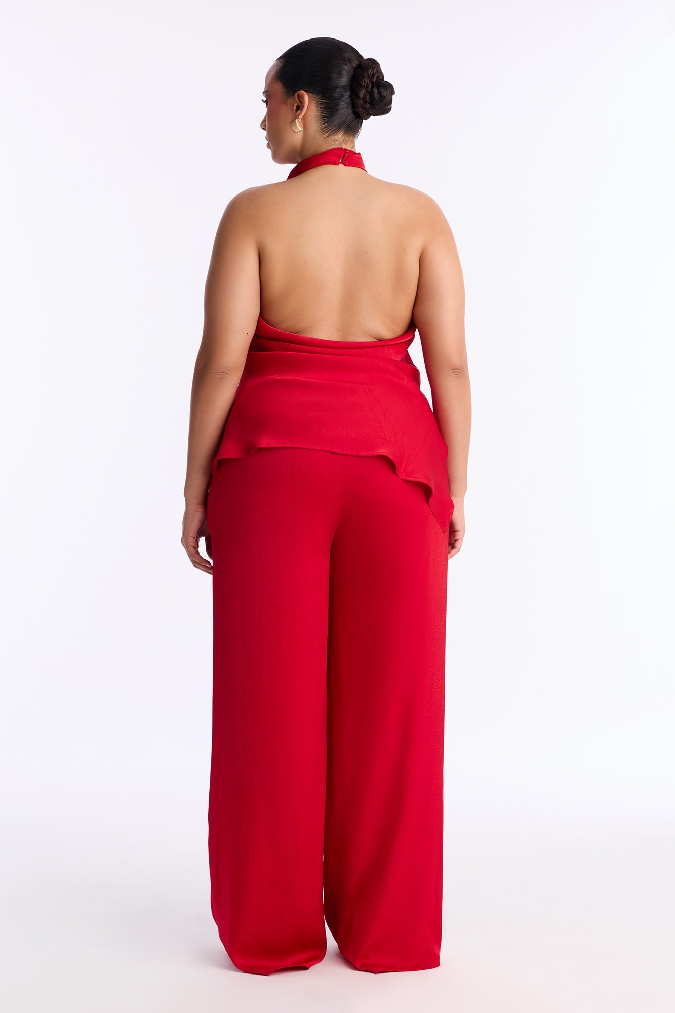 Claire Satin Cowl Neck Pant Set - Red