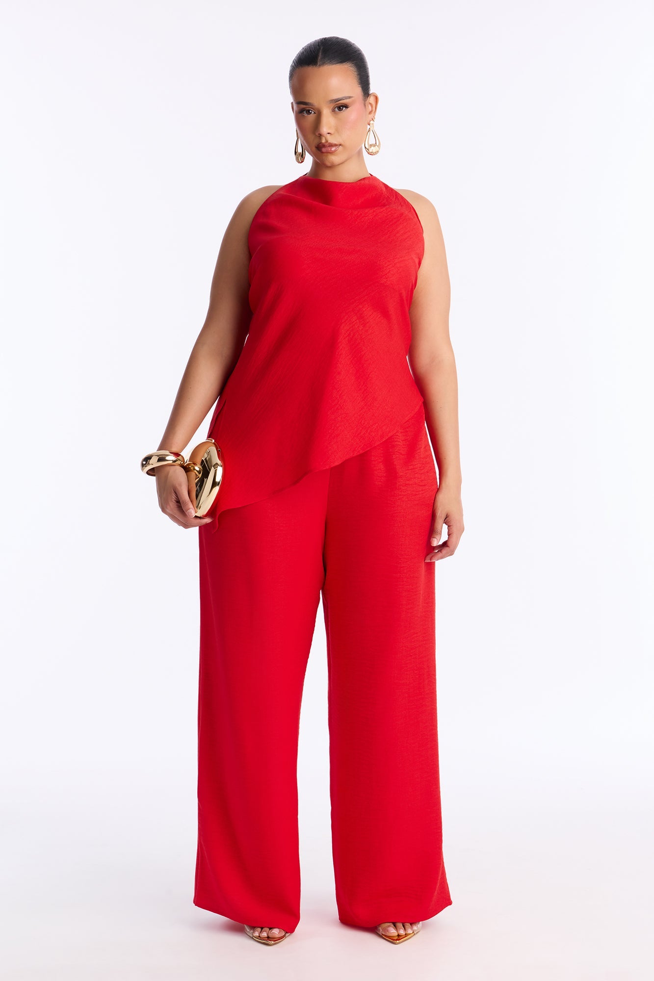 Irene Halter Asymmetrical Pant Set - Red