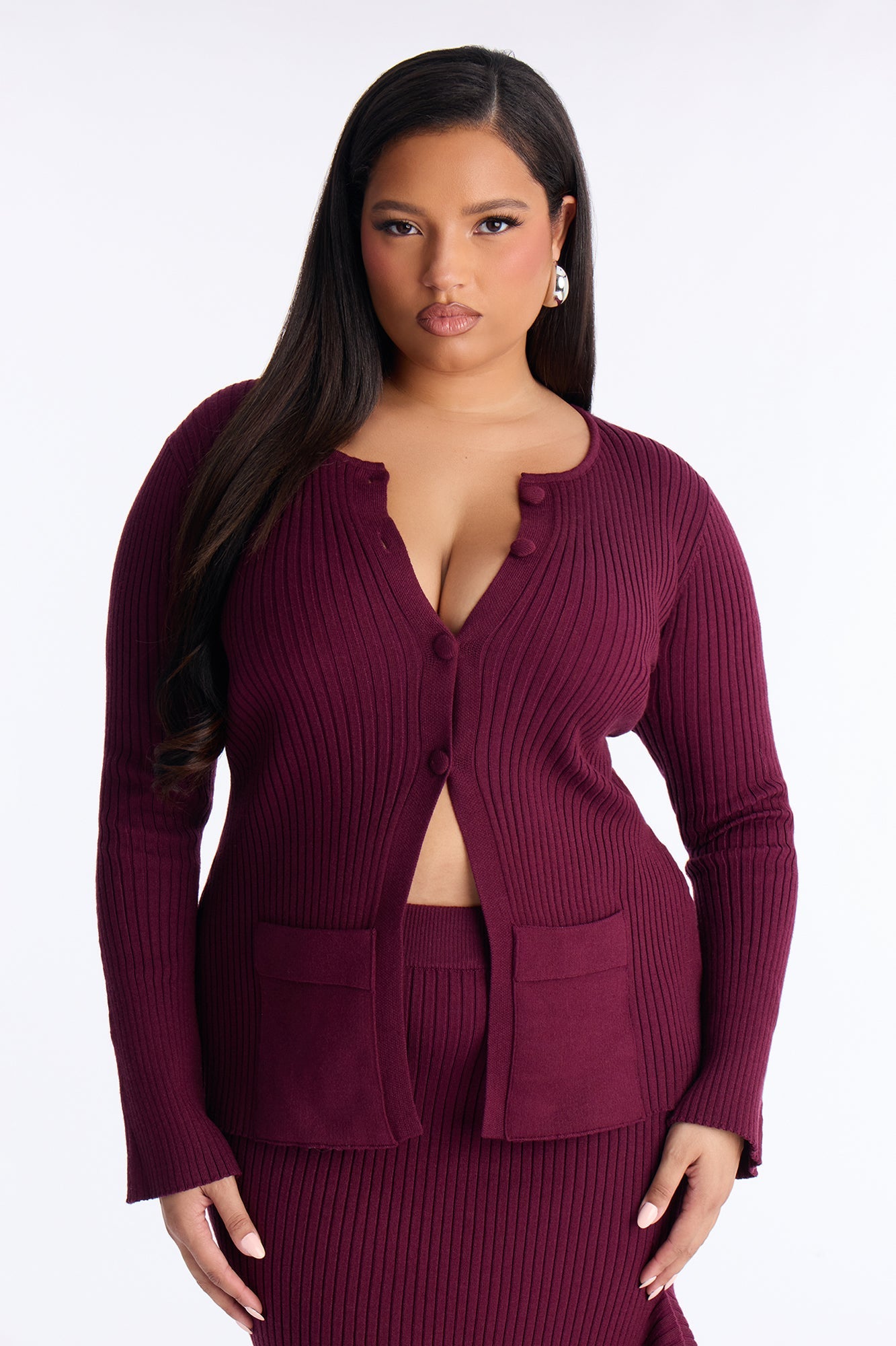 Sway Away Sweater Asymmetrical Maxi Skirt Set - Burgundy