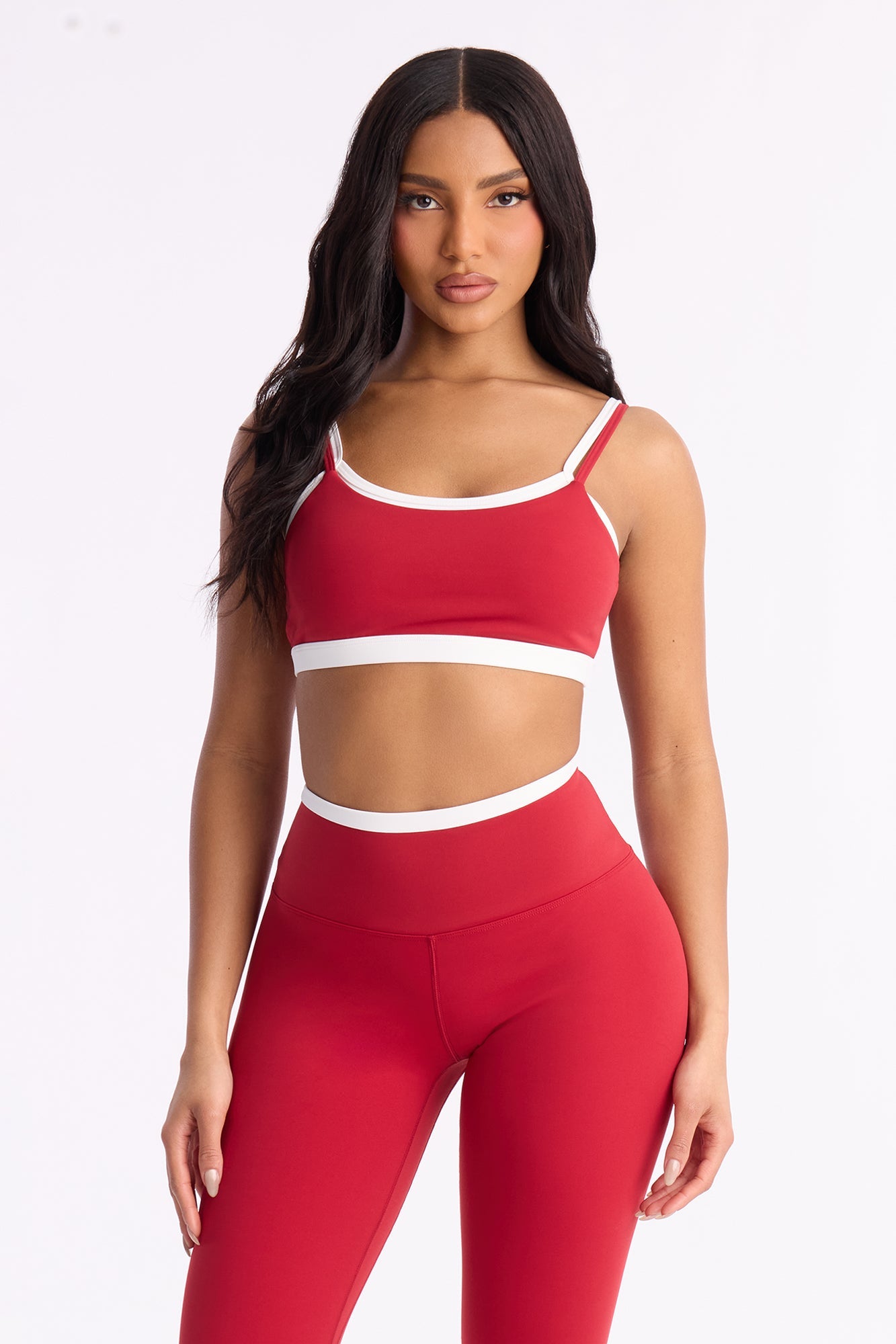Double Take Contrast Legging Set - Red