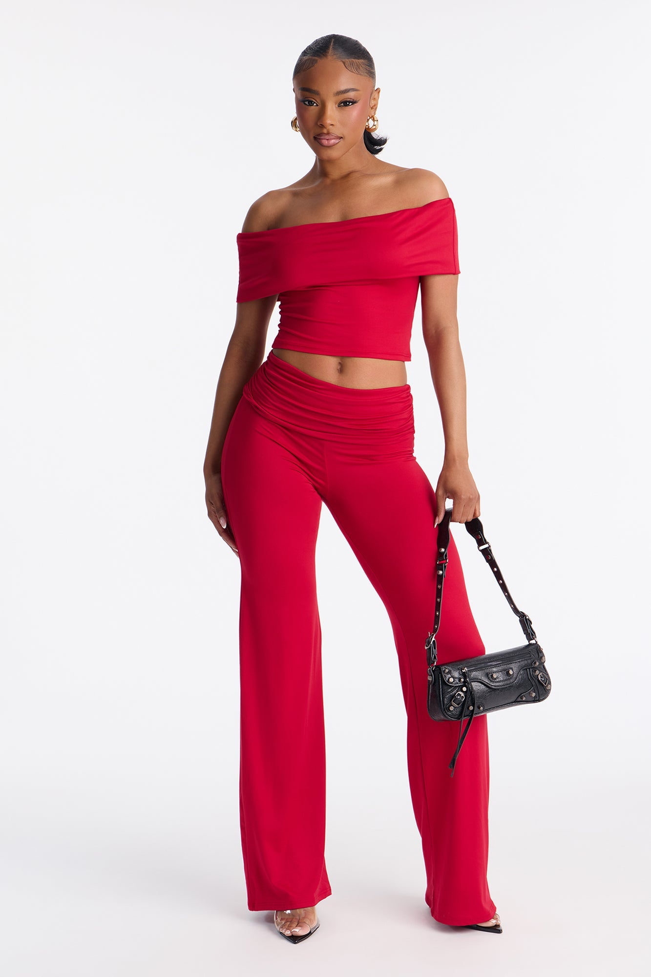 Mila Off Shoulder Pant Set - Red