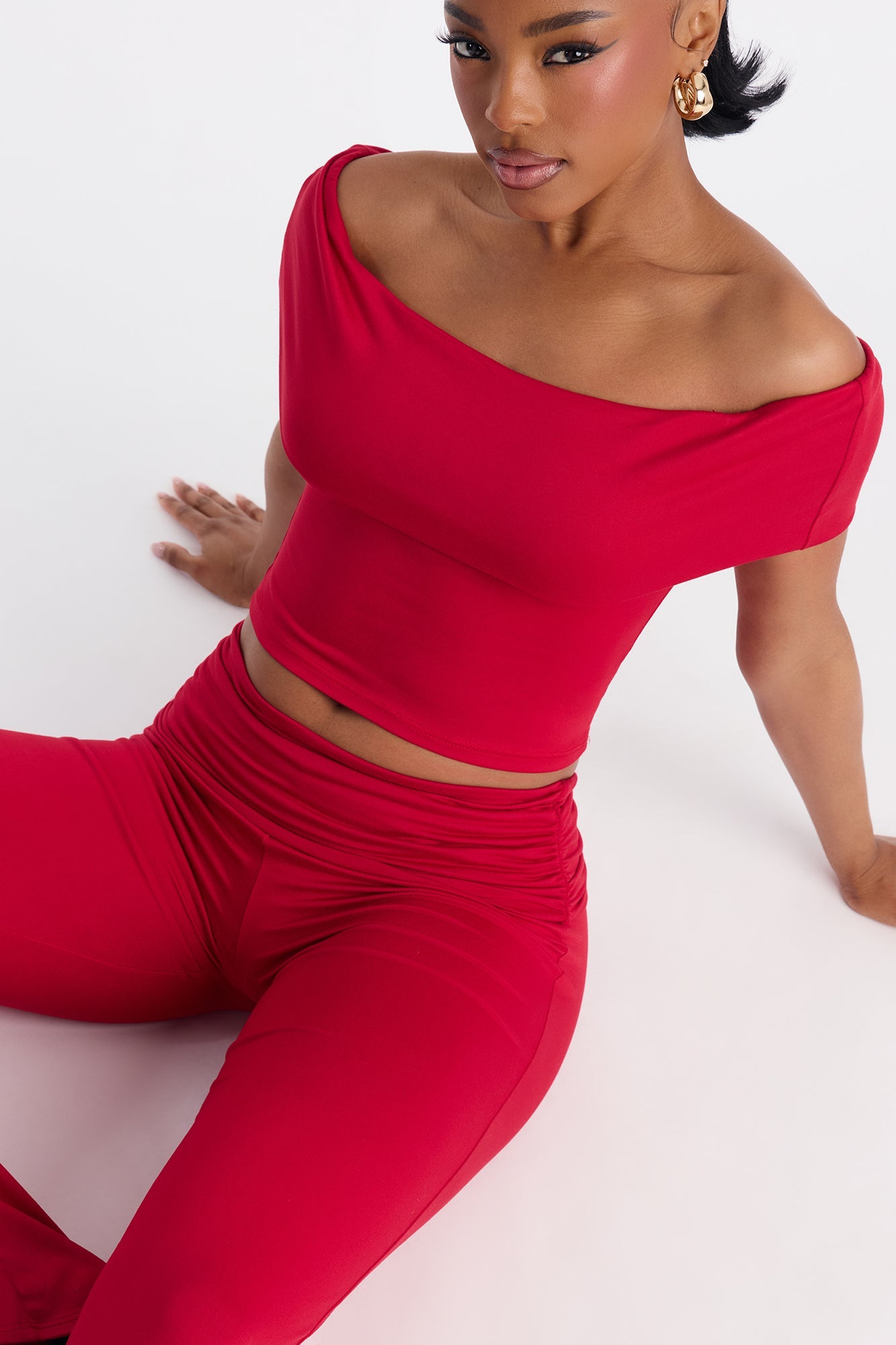 Mila Off Shoulder Pant Set - Red