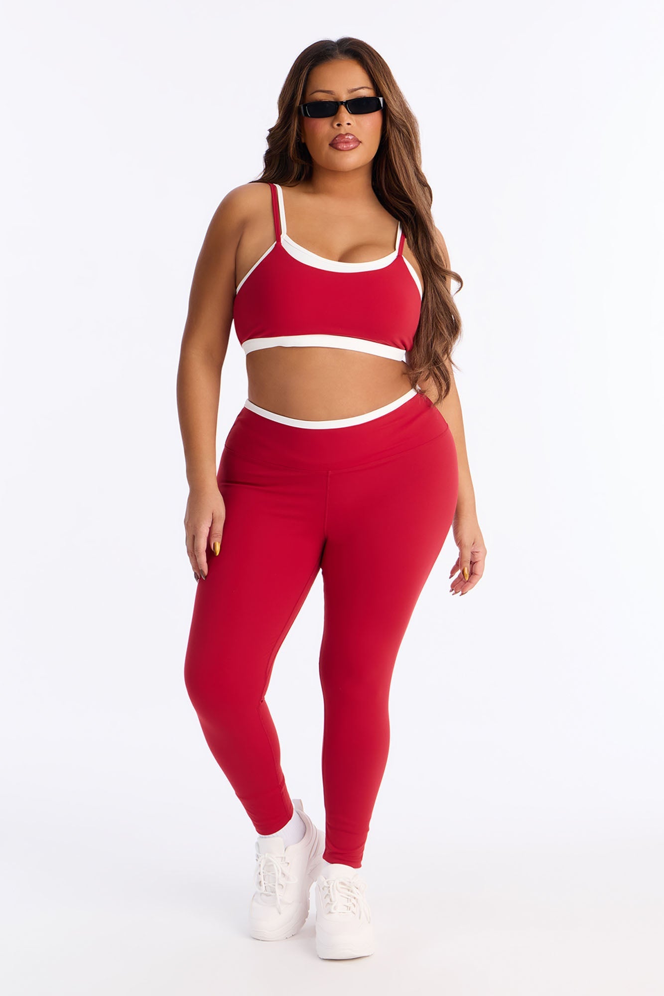 Double Take Contrast Legging Set - Red