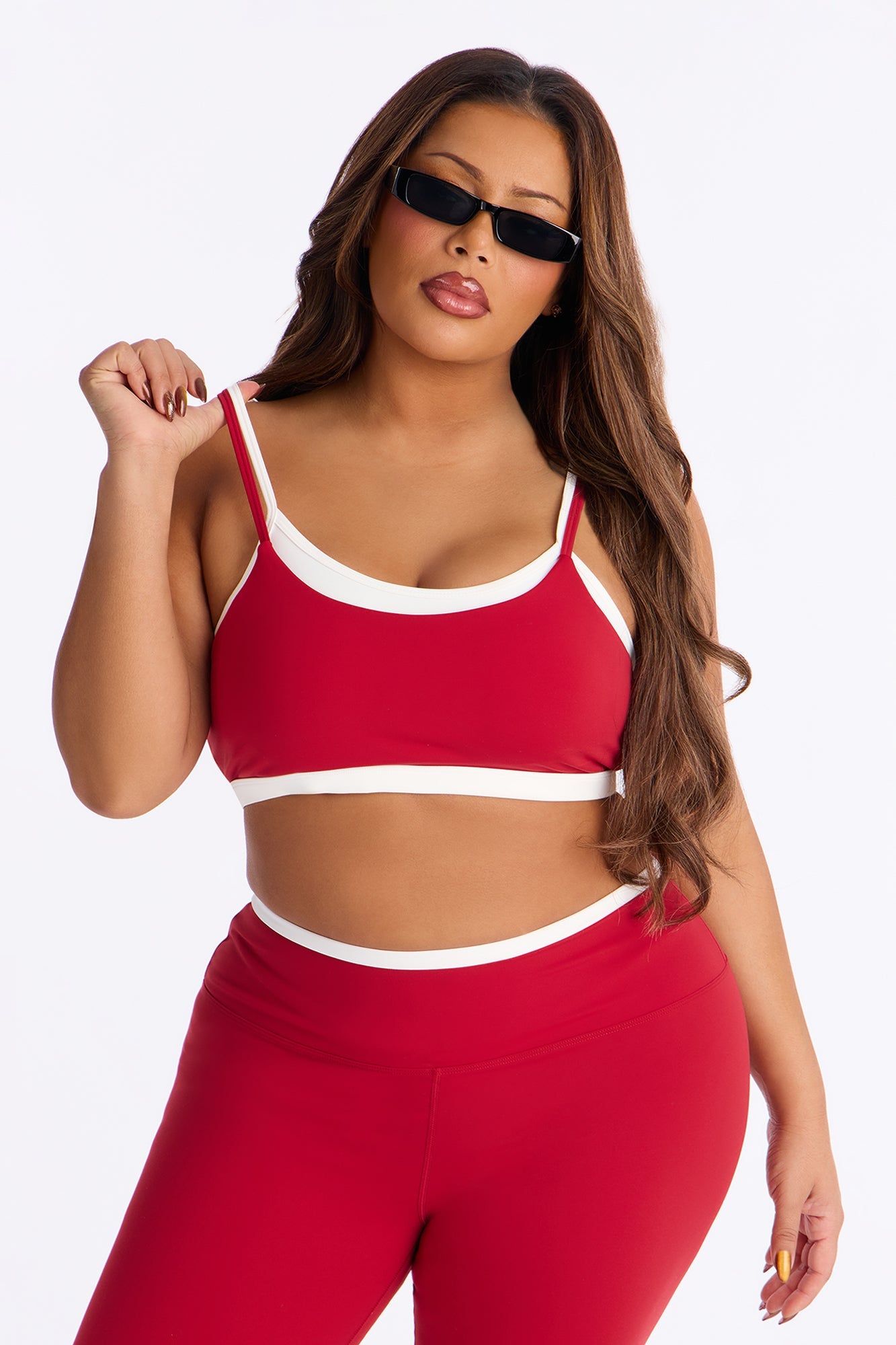 Double Take Contrast Legging Set - Red