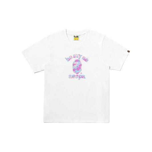 A Bathing Ape x Aespa College Relaxed Fit T-Shirt White | 1M73-110-911-WHT
