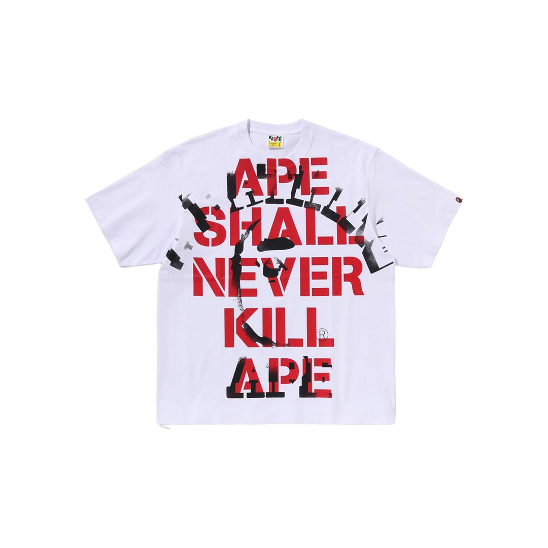 A Bathing Ape Spray Print College Relaxed Fit T-Shirt White | 1L30-110-329-GRY