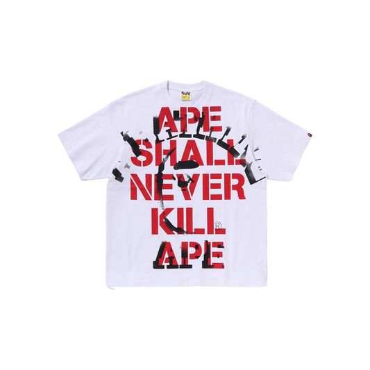 A Bathing Ape Spray Print College Relaxed Fit T-Shirt White | 1L30-110-329-GRY
