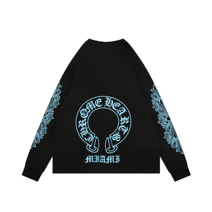 Chrome Hearts Cross Floral Arm Sanskrit Scroll Print Long Sleeve Black Blue