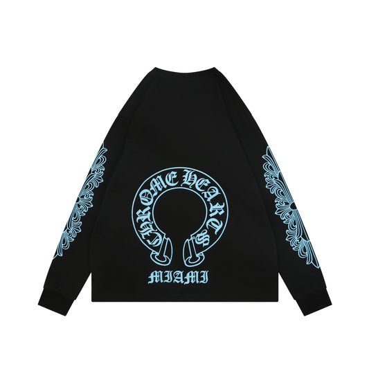 Chrome Hearts Cross Floral Arm Sanskrit Scroll Print Long Sleeve Black Blue