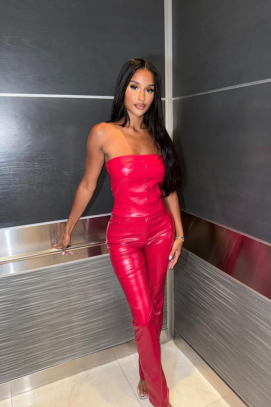Turning Heads Faux Leather Pant Set - Red