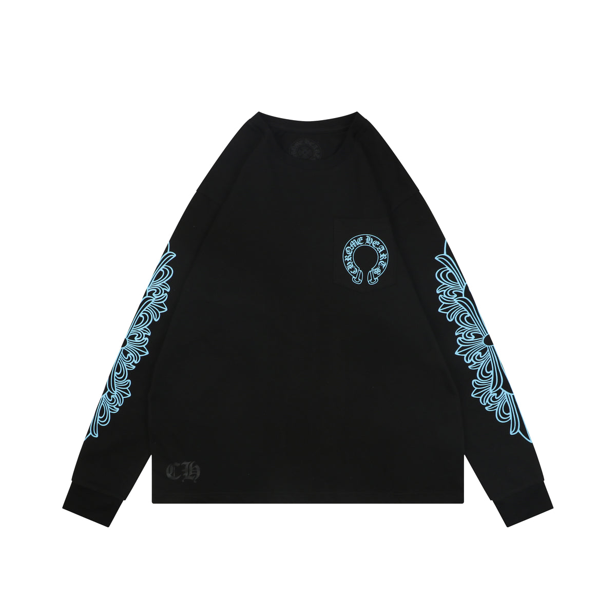Chrome Hearts Cross Floral Arm Sanskrit Scroll Print Long Sleeve Black Blue