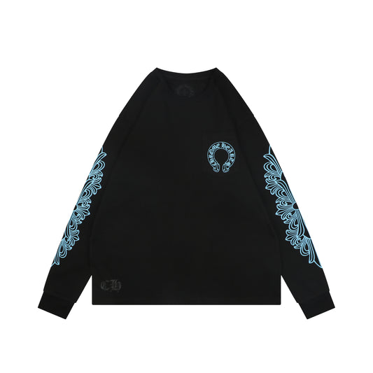 Chrome Hearts Cross Floral Arm Sanskrit Scroll Print Long Sleeve Black Blue
