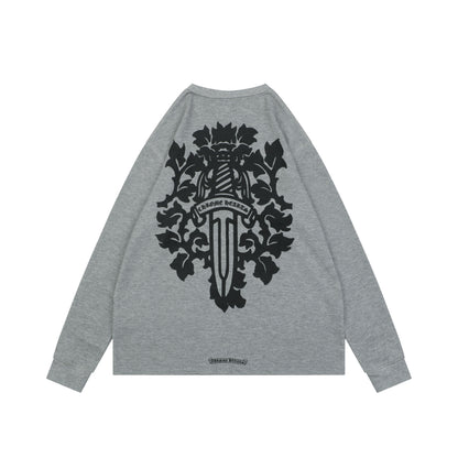 Chrome Hearts Waffle Knit Vine Dagger Print Long Sleeve Gray