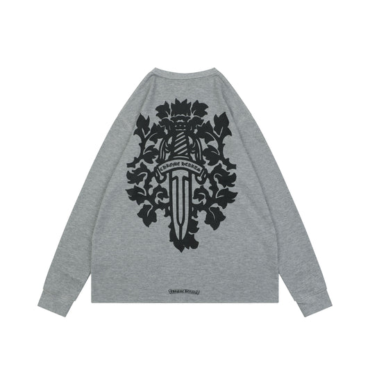 Chrome Hearts Waffle Knit Vine Dagger Print Long Sleeve Gray