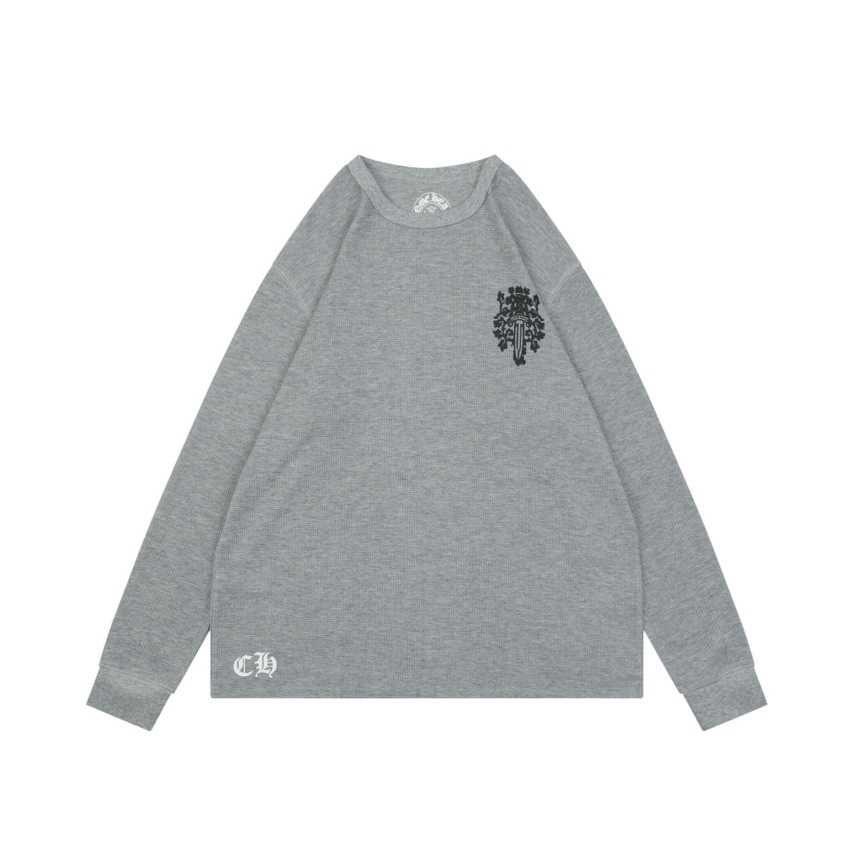 Chrome Hearts Waffle Knit Vine Dagger Print Long Sleeve Gray