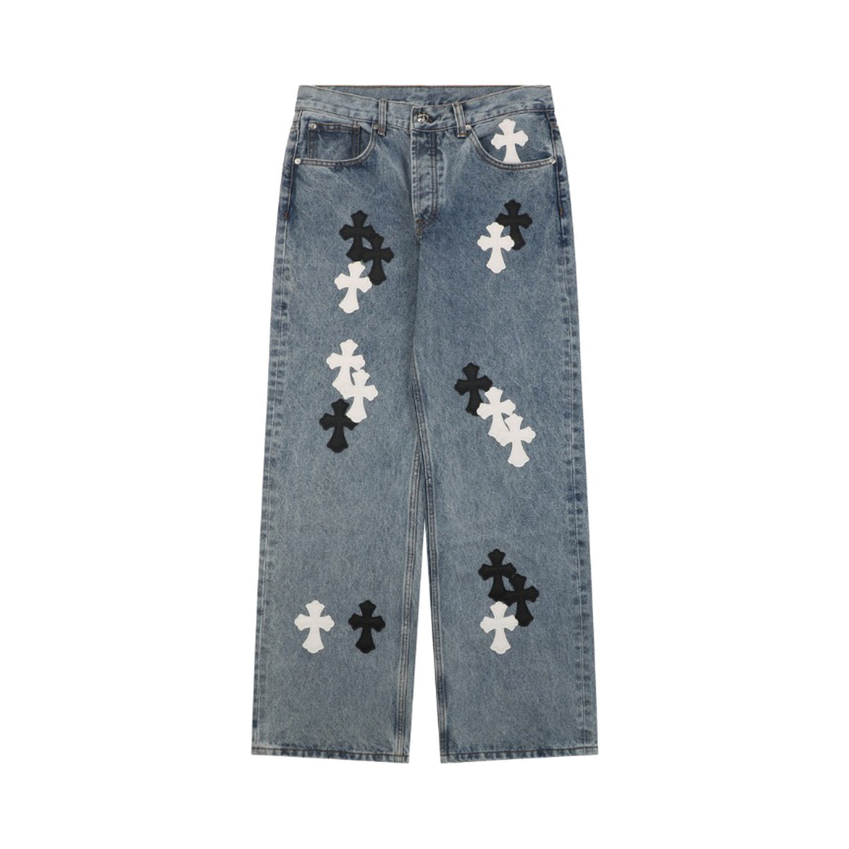Chrome Hearts Black White Cross Patchwork Denim Pants