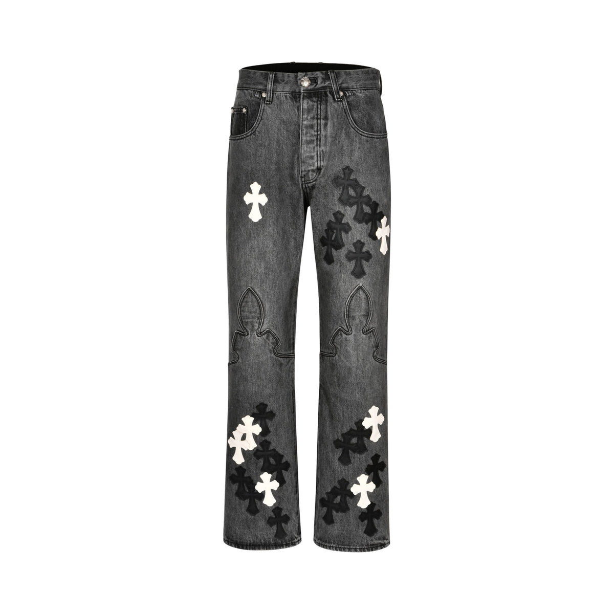 Chrome Hearts Limited Flame Leather Patch Denim Pants
