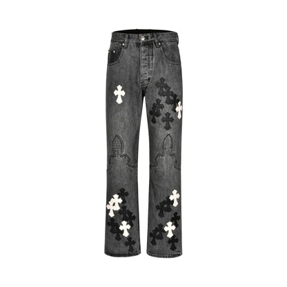 Chrome Hearts Limited Flame Leather Patch Denim Pants